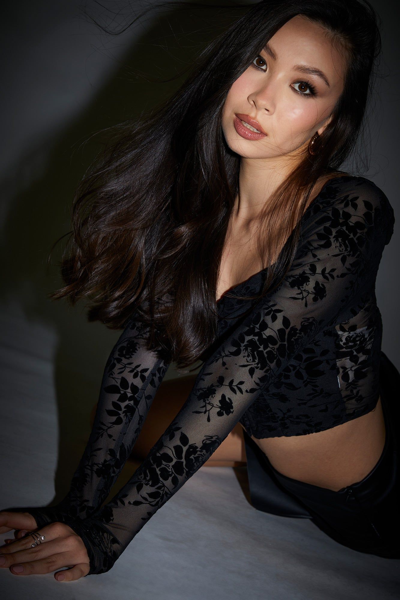 Floral Mesh Long Sleeve Bustier Top sold by Urban Planet