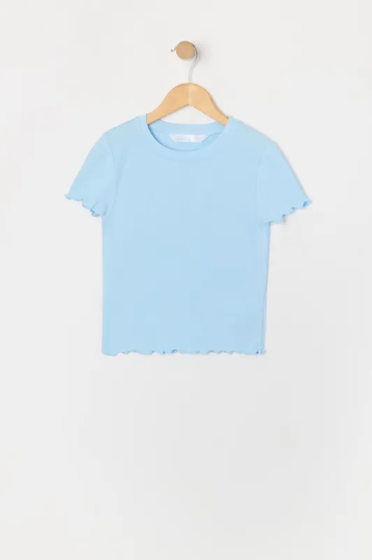 T-shirt ultracourt côtelé avec ourlet volanté pour fille sold by Urban Planet