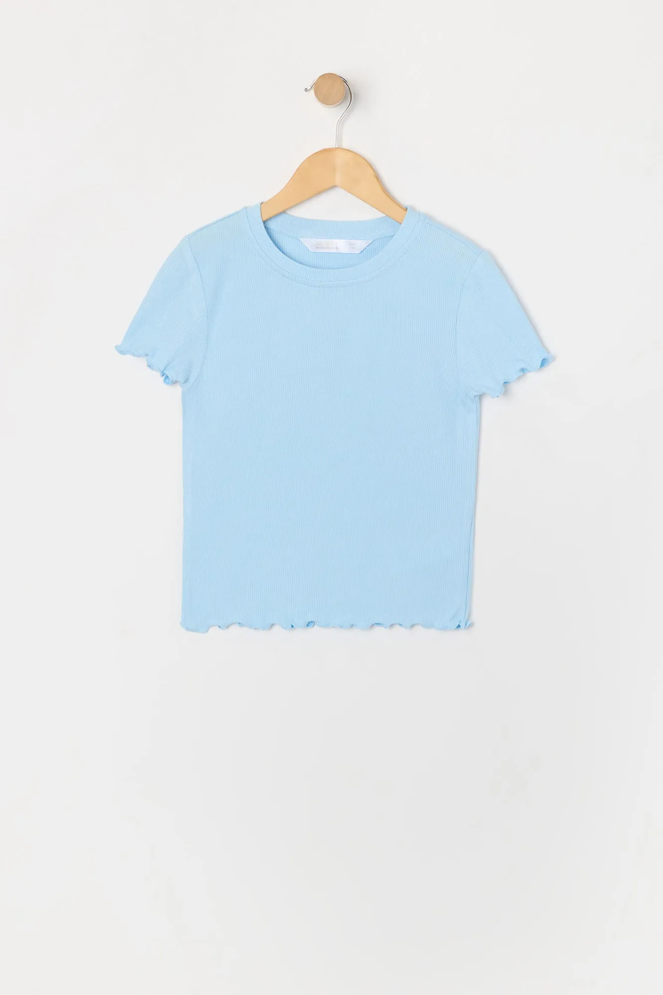 T-shirt ultracourt côtelé avec ourlet volanté pour fille sold by Urban Planet