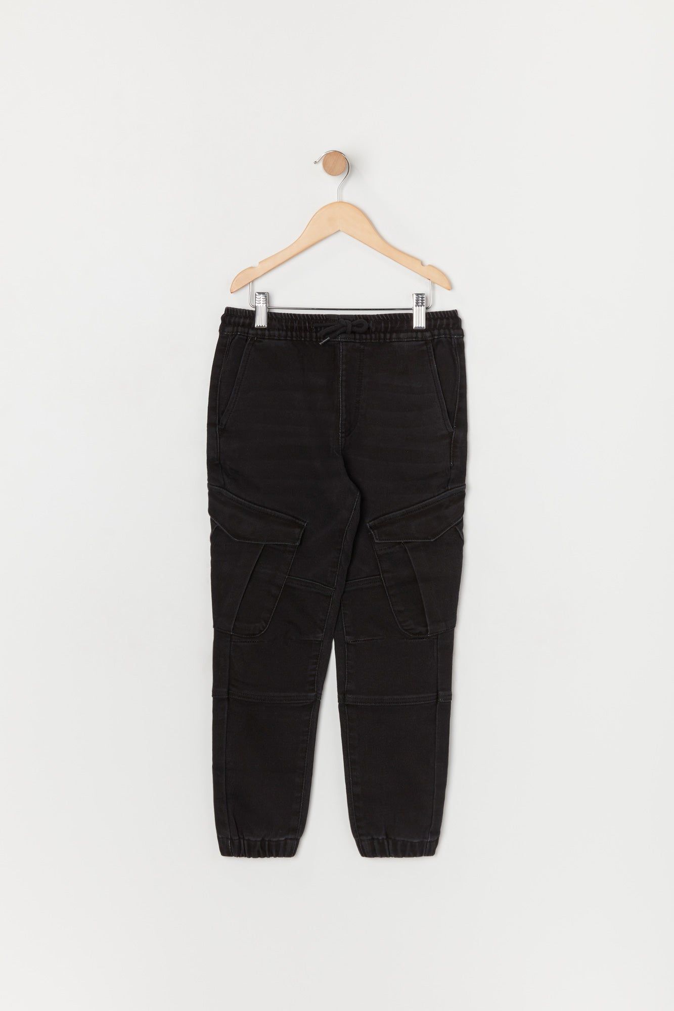 Boys Black Wash Denim Cargo Jogger sold by Urban Planet