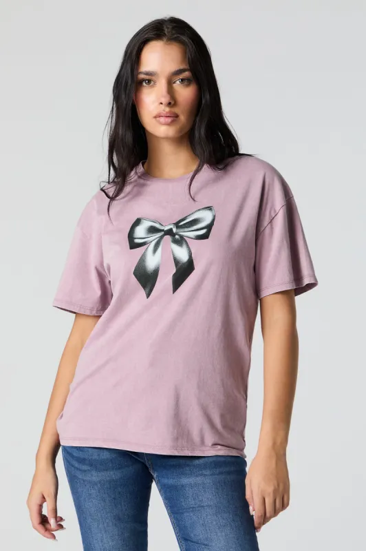 Bow Graphic Washed Boyfriend T-Shirt sold by Urban Planet