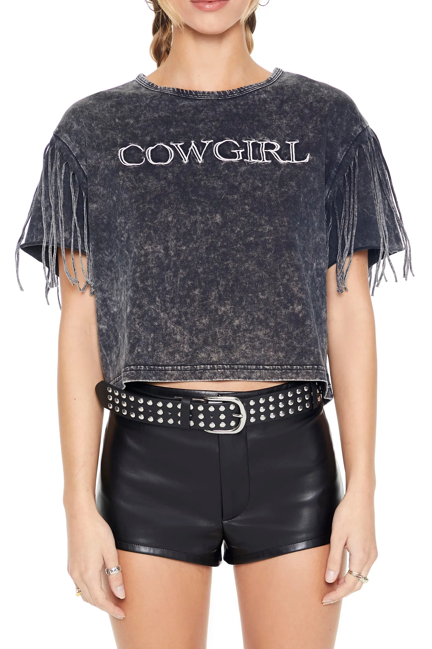 Cowgirl Graphic Washed Fringe Sleeve T-Shirt sold by Urban Planet product image thumbnail 5