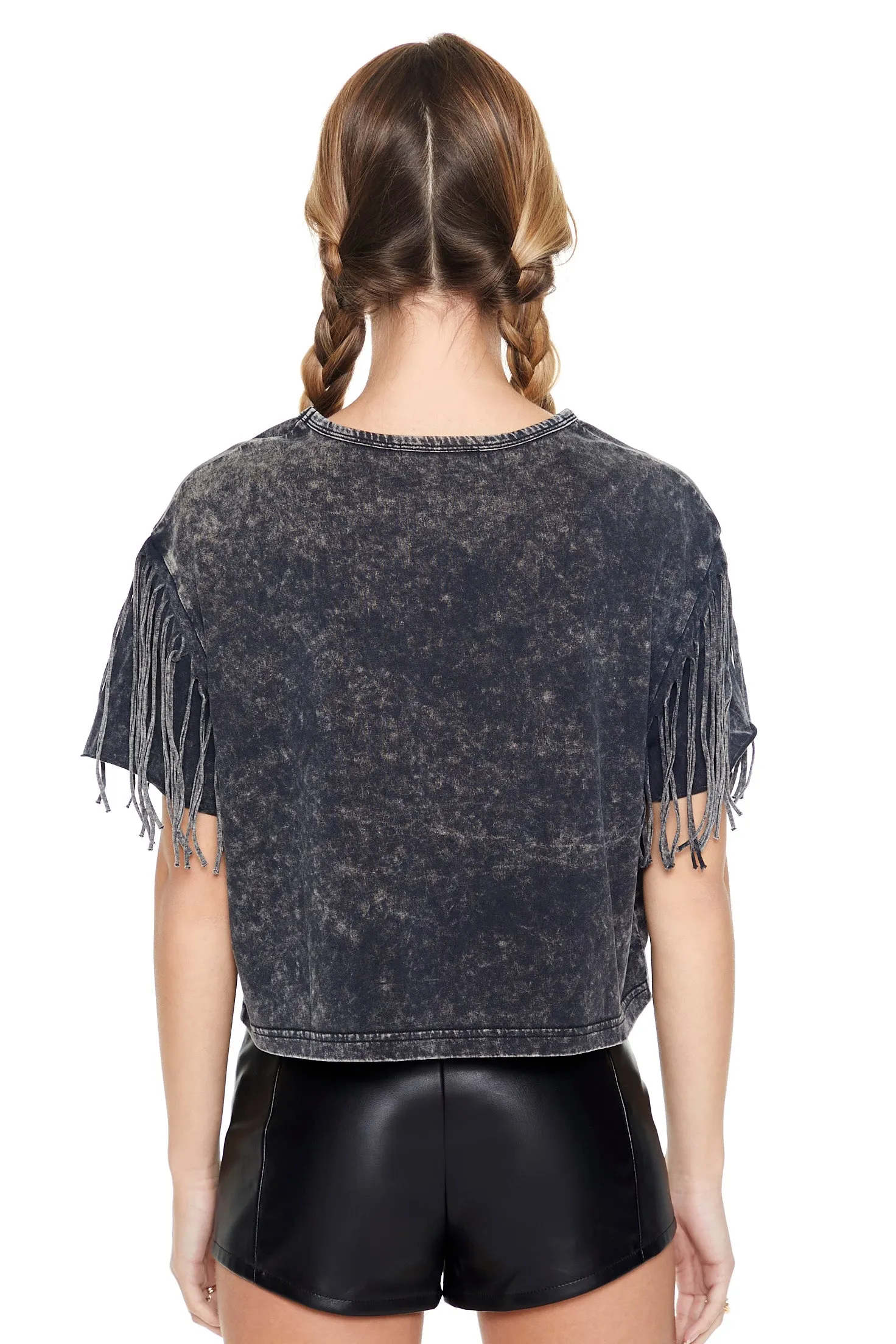 Cowgirl Graphic Washed Fringe Sleeve T-Shirt sold by Urban Planet product image thumbnail 3
