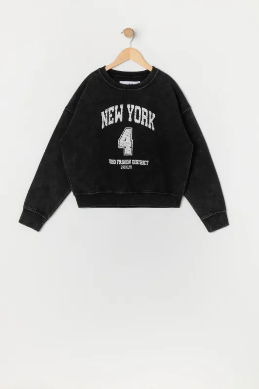 Girls New York Graphic Washed Fleece Sweatshirt sold by Urban Planet