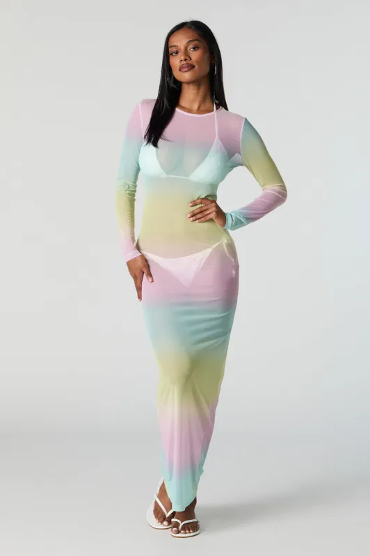 Robe maxi couvre-maillot en filet arc-en-ciel à manches longues sold by Urban Planet