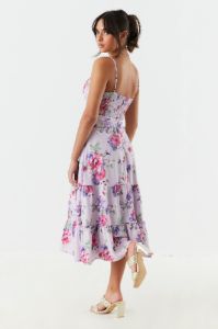Robe-midi-volantée-fleurie-lilas-avec-fente sold by Urban Planet