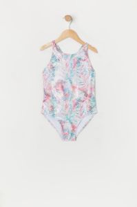 Girls Sparkle Tropical Print Crisscross Back One Piece Swimsuit with built-in cups sold by Urban Planet