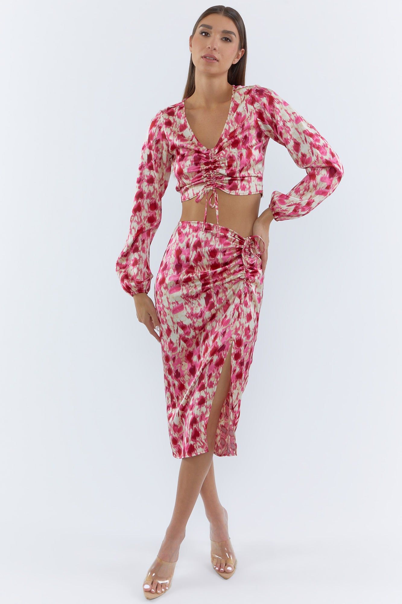 Jupe midi ruchée imprimé avec fente sur la cuisse sold by Urban Planet product image thumbnail 4