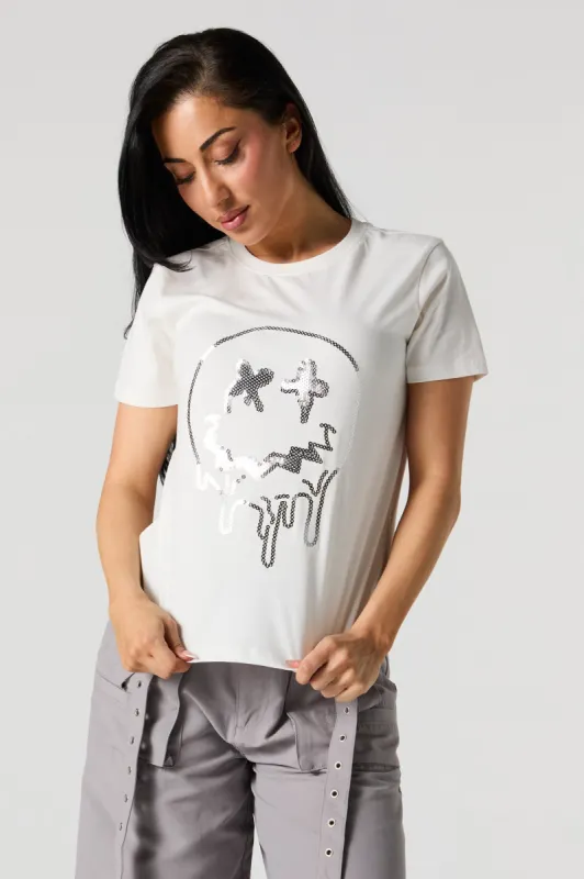 Sequin Smiley T-Shirt sold by Urban Planet