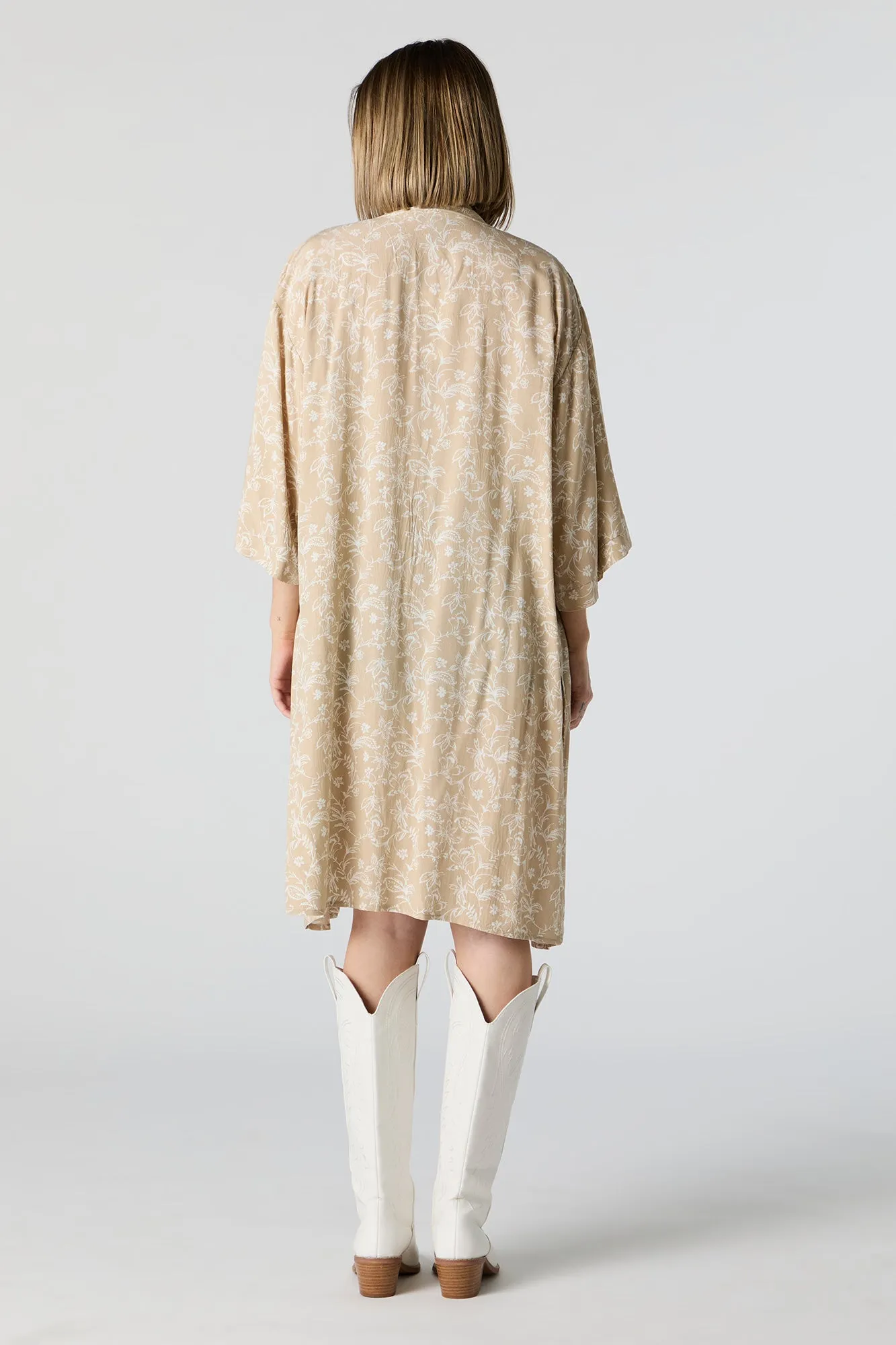 Tan Floral Print Open Front Kimono sold by Urban Planet product image thumbnail 3