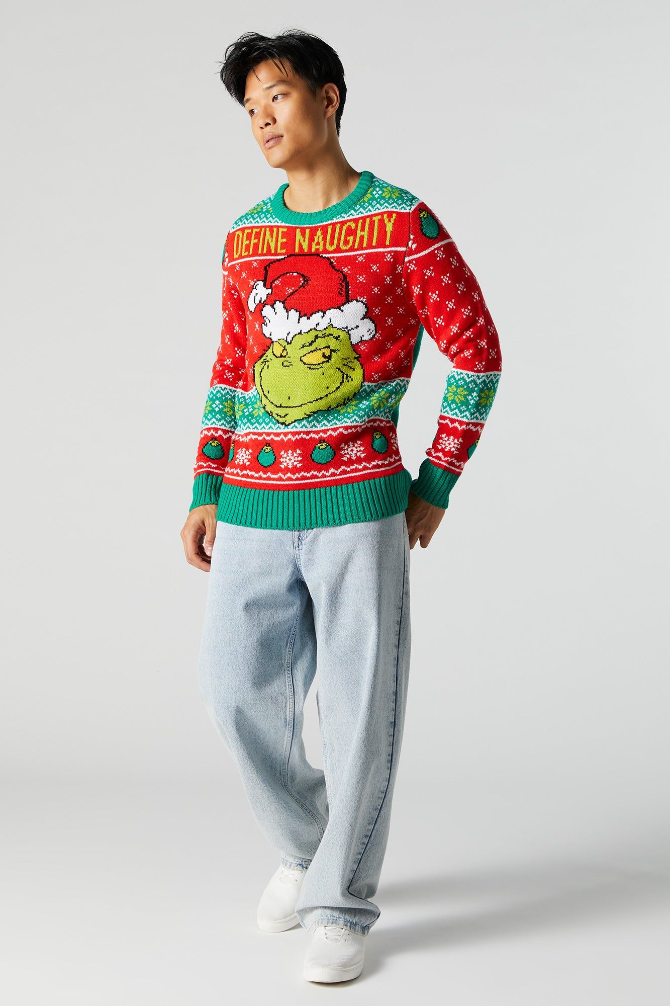 Chandail de Noël en tricot à imprimé The Grinch avec motif jersey jacquard sold by Urban Planet product image thumbnail 4