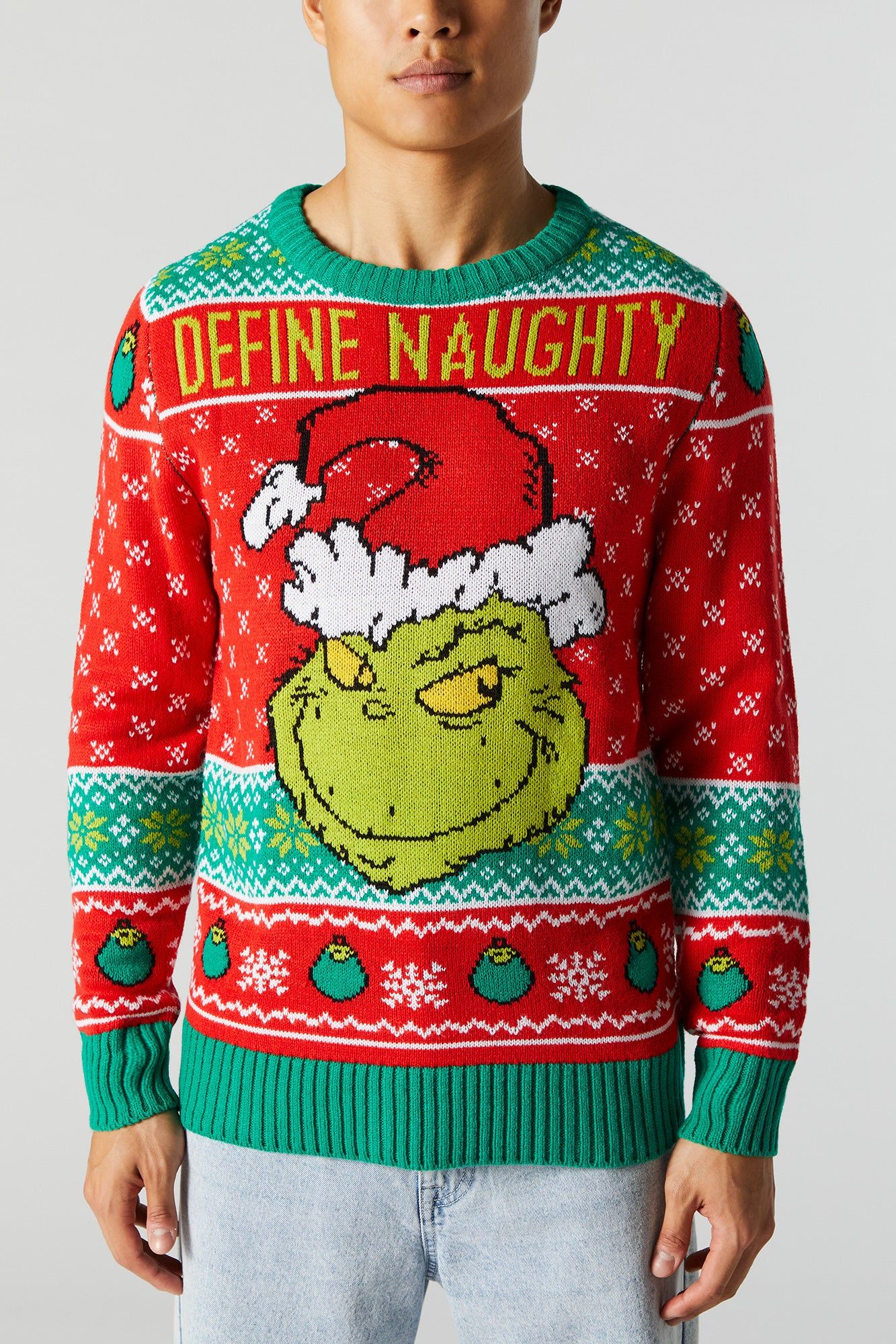 Chandail de Noël en tricot à imprimé The Grinch avec motif jersey jacquard sold by Urban Planet product image thumbnail 2