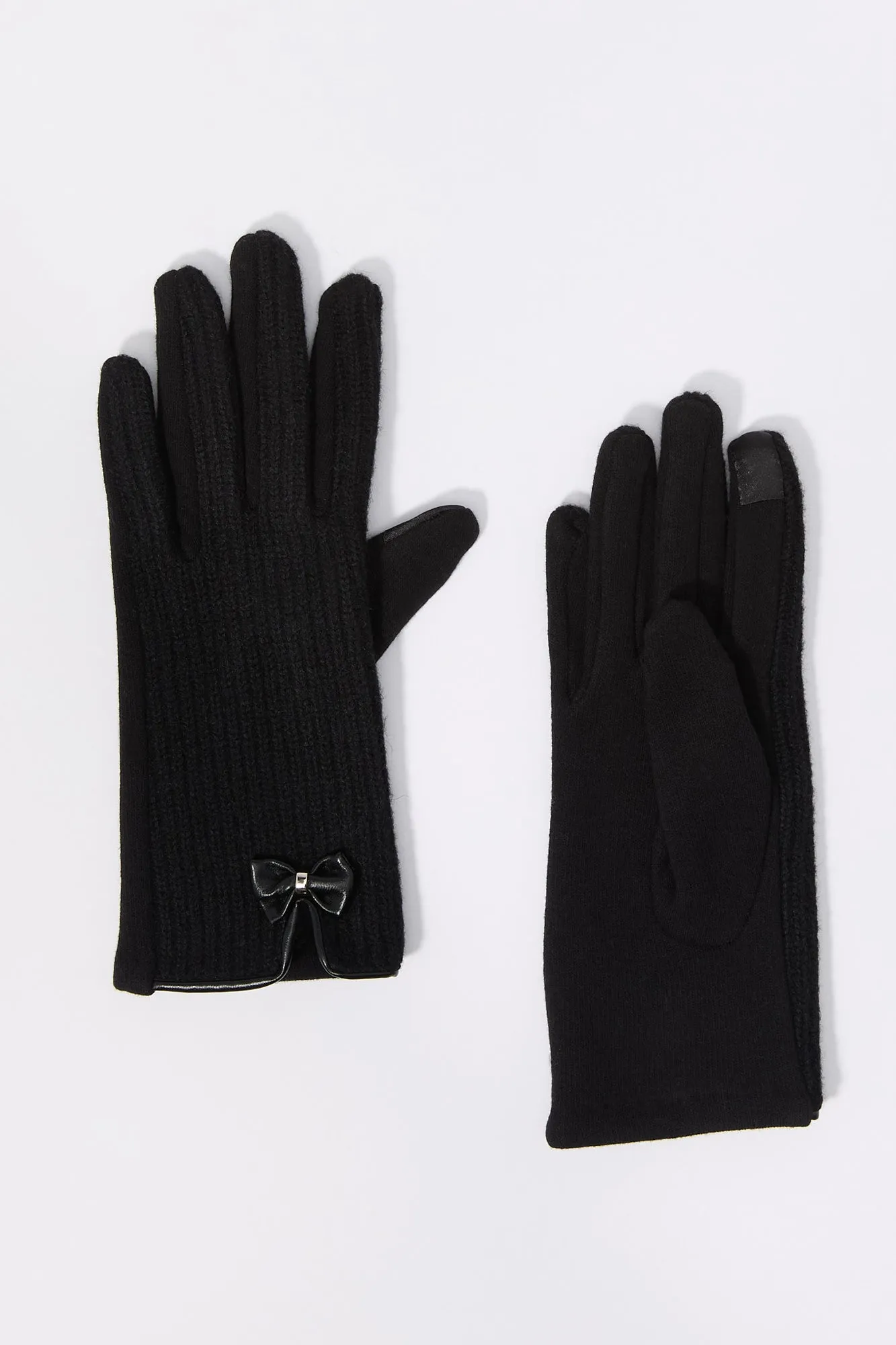 Bow Ribbed Knit Touch Screen Gloves sold by Urban Planet