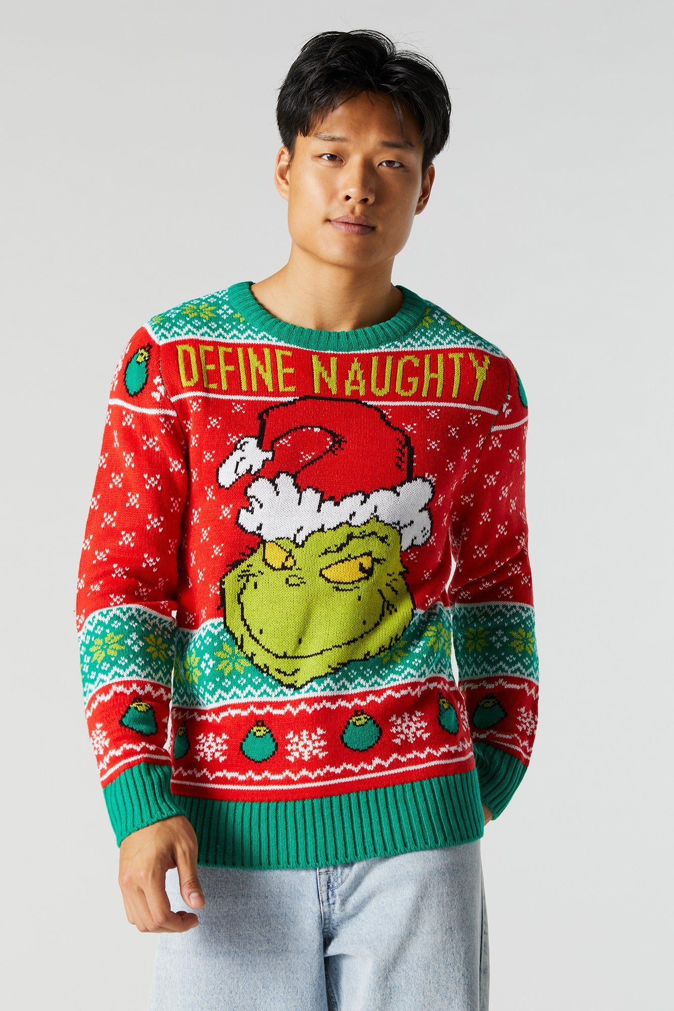 Chandail de Noël en tricot à imprimé The Grinch avec motif jersey jacquard sold by Urban Planet
