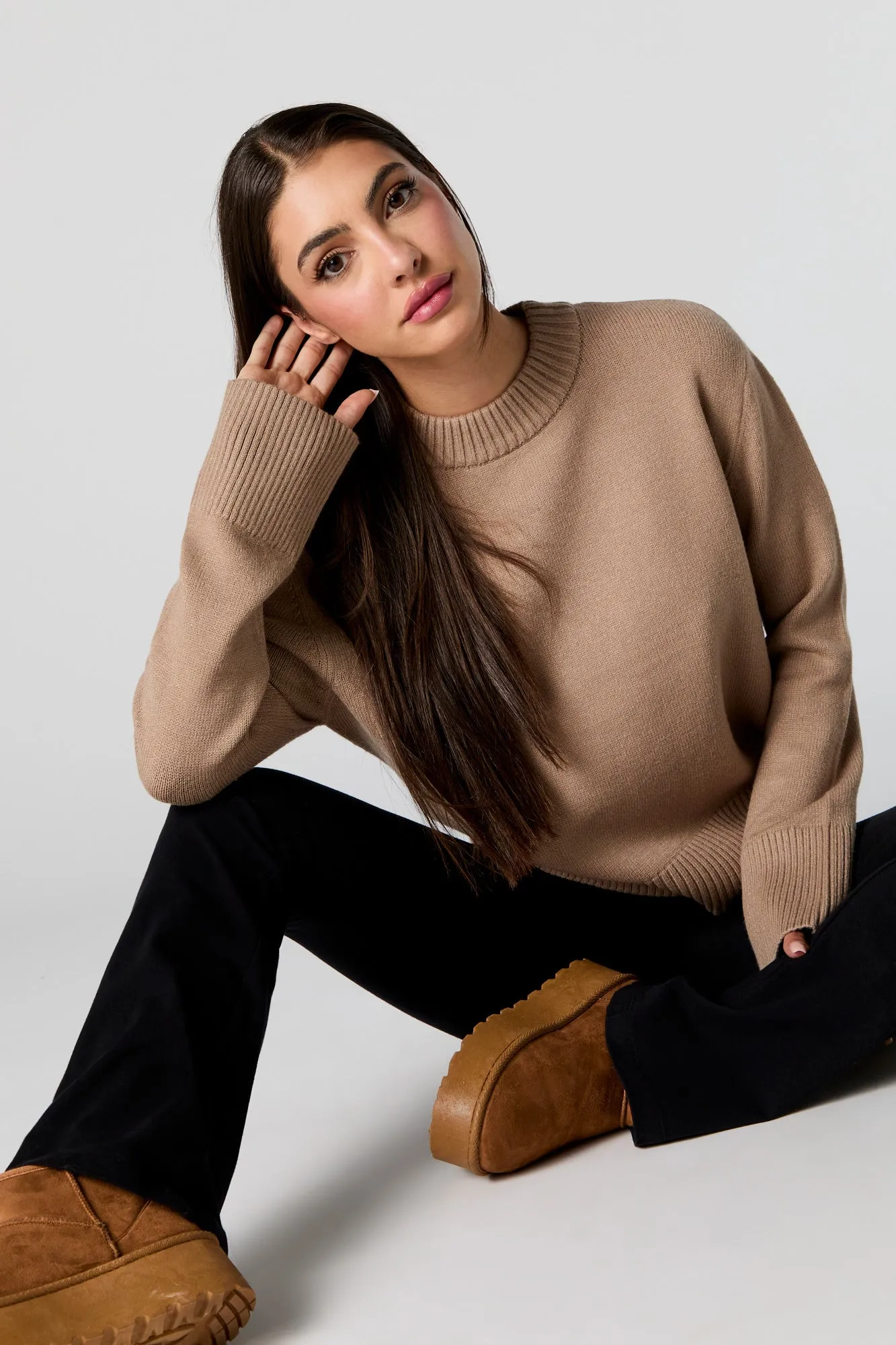 Ribbed Trim Crewneck Sweater sold by Urban Planet