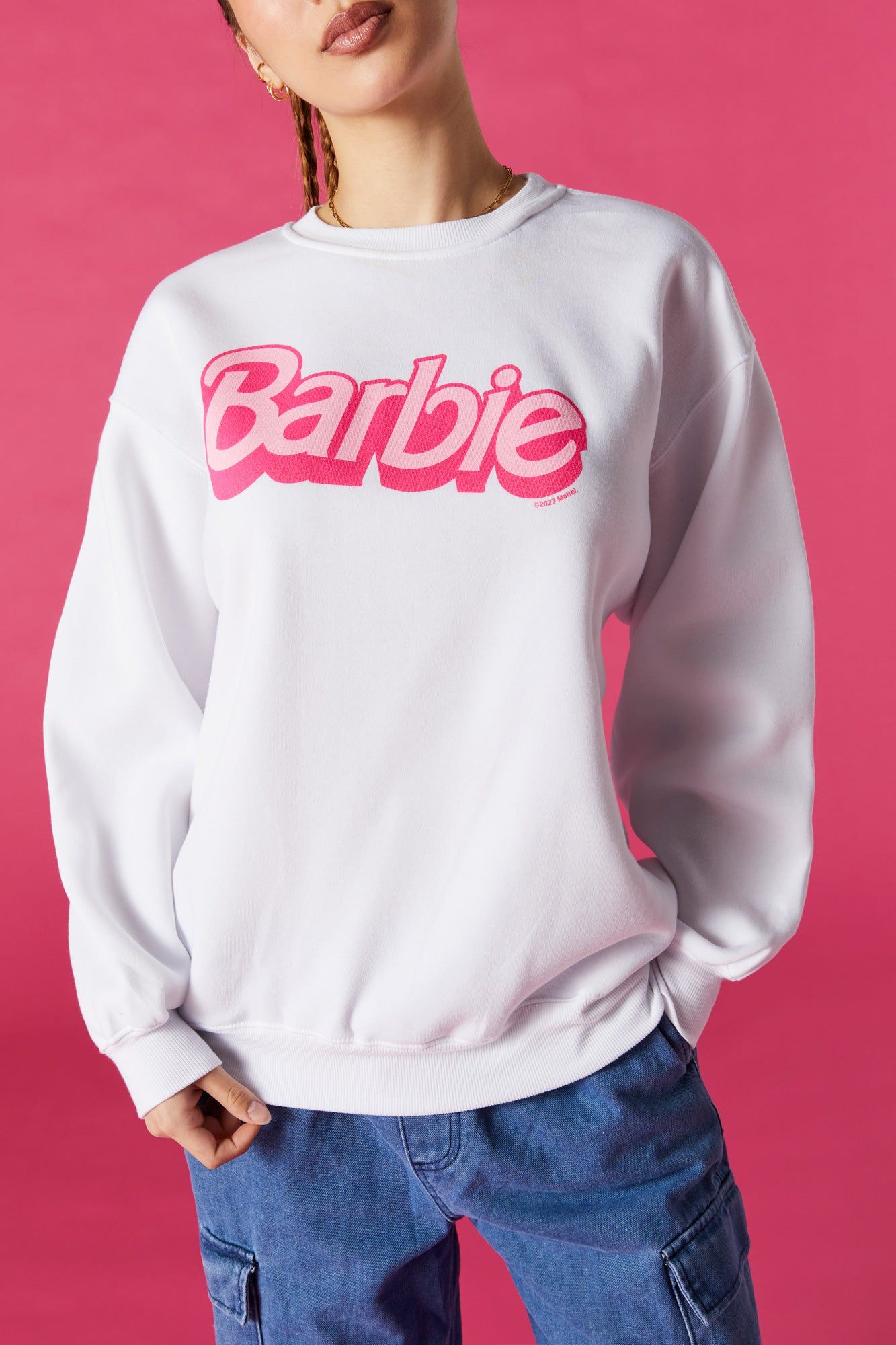 Barbie™ White Graphic Fleece Sweatshirt sold by Urban Planet product image thumbnail 2