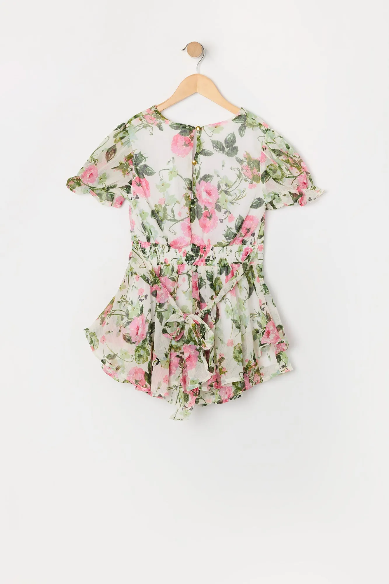 Girls Floral Chiffon Puff Sleeve Romper sold by Urban Planet product image thumbnail 4