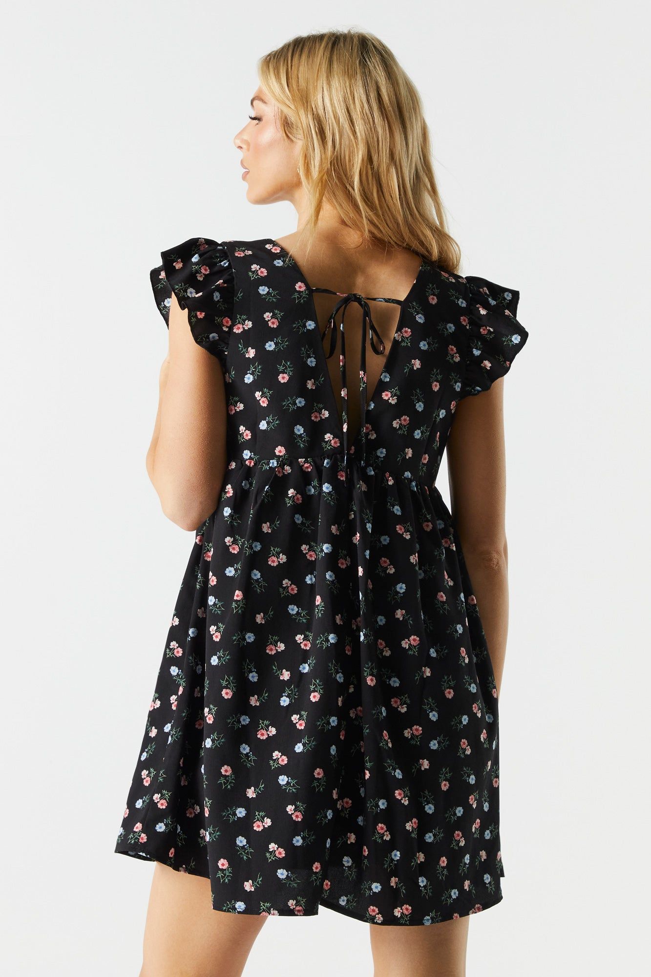 Black Floral V-Neck Babydoll Dress sold by Urban Planet product image thumbnail 2