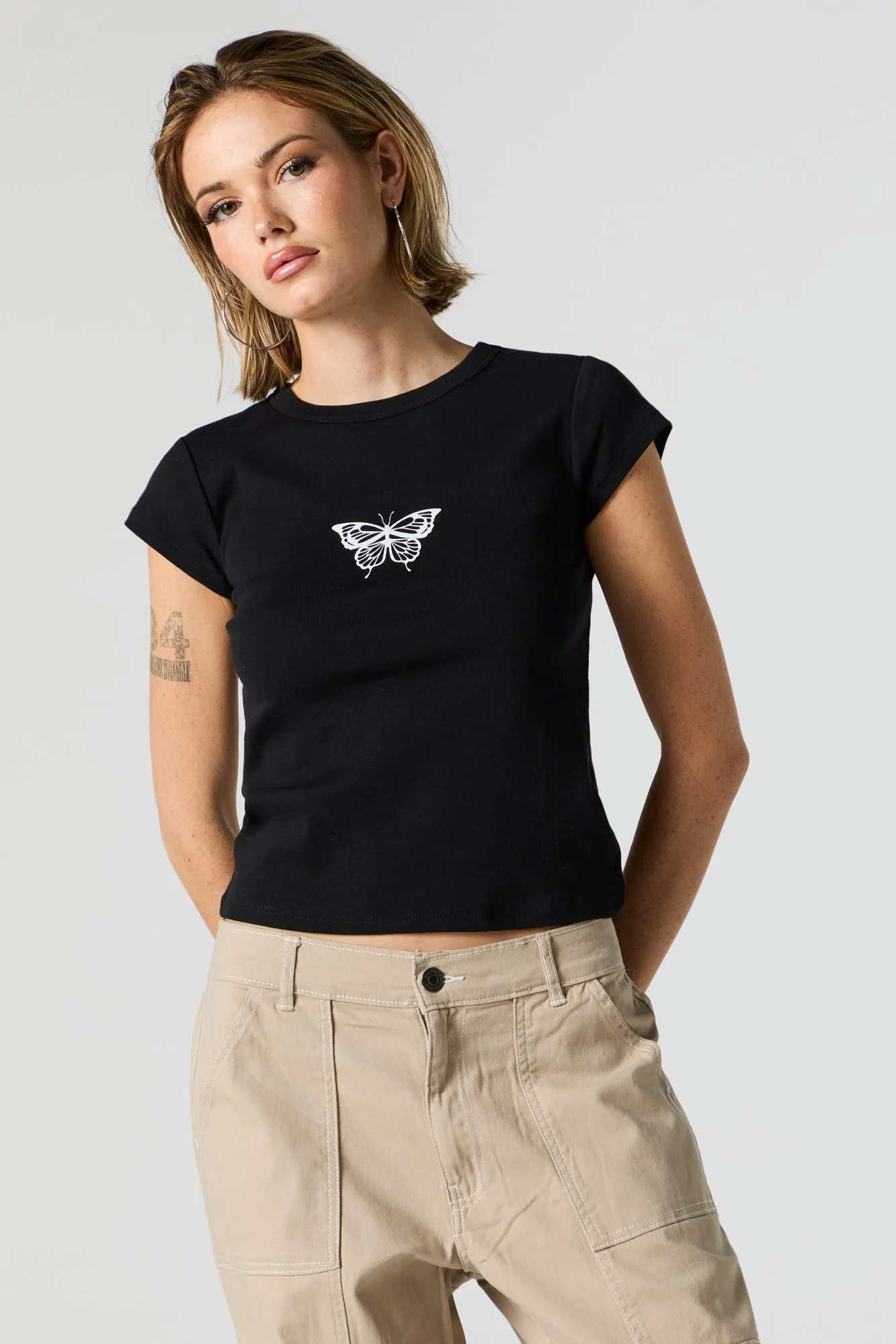 Butterfly Graphic Fitted T-Shirt sold by Urban Planet product image thumbnail 2
