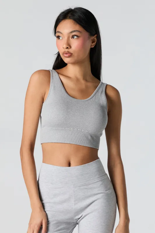 Seamless Ribbed Scoop Neck Cropped Tank with Built-in Cups sold by Urban Planet