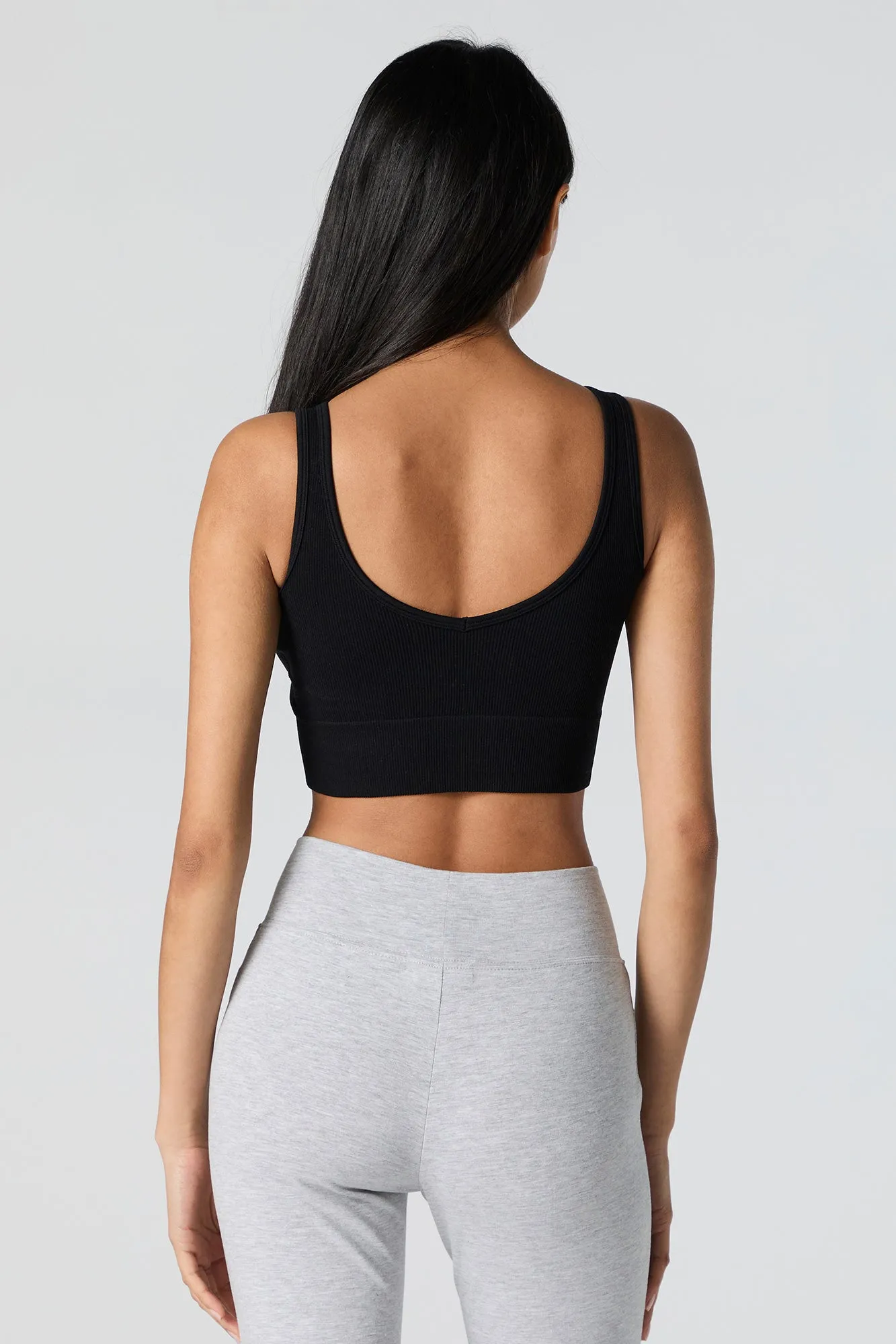 Seamless Ribbed Scoop Neck Cropped Tank with Built-in Cups sold by Urban Planet product image thumbnail 5