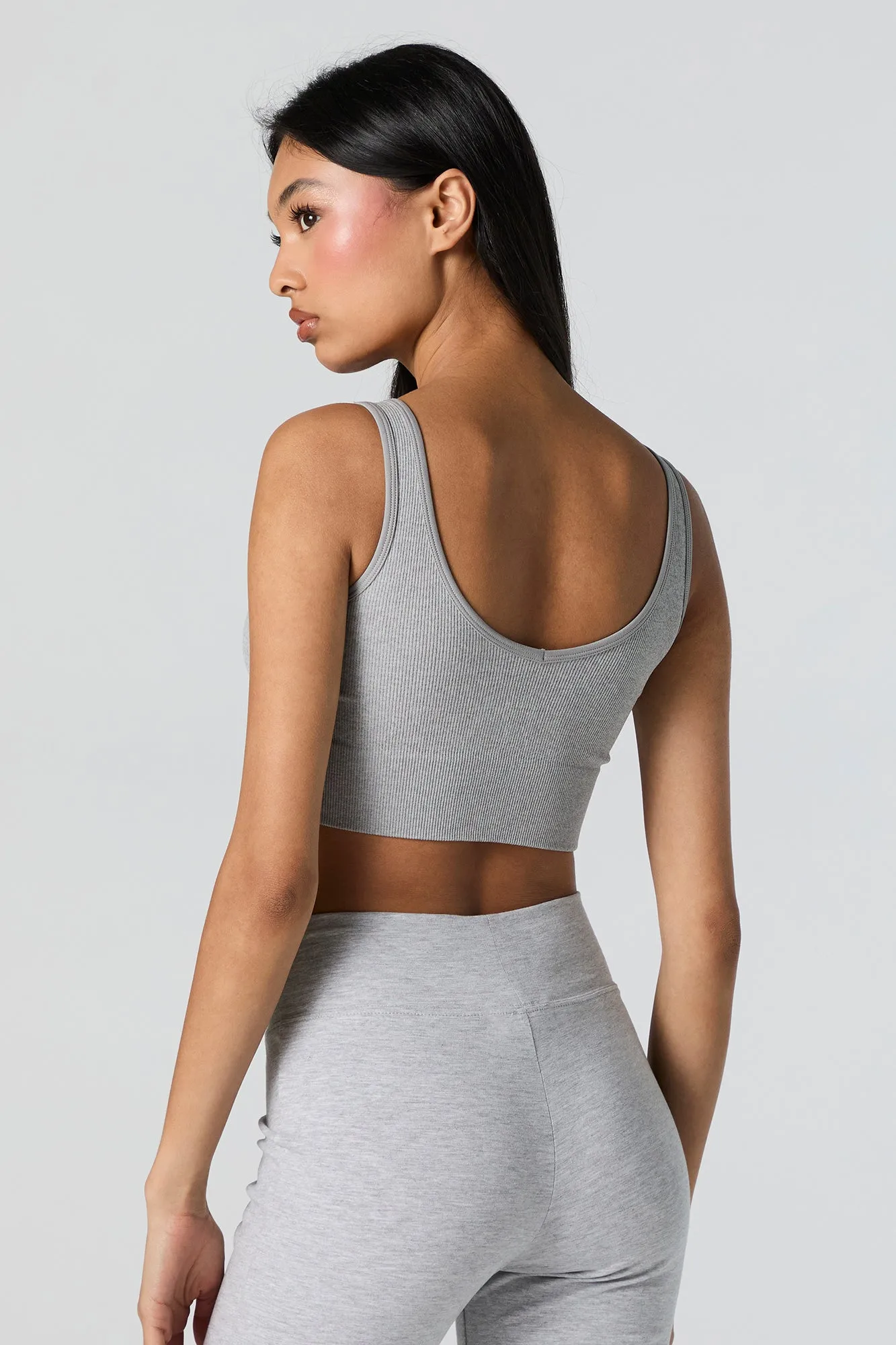 Seamless Ribbed Scoop Neck Cropped Tank with Built-in Cups sold by Urban Planet product image thumbnail 2