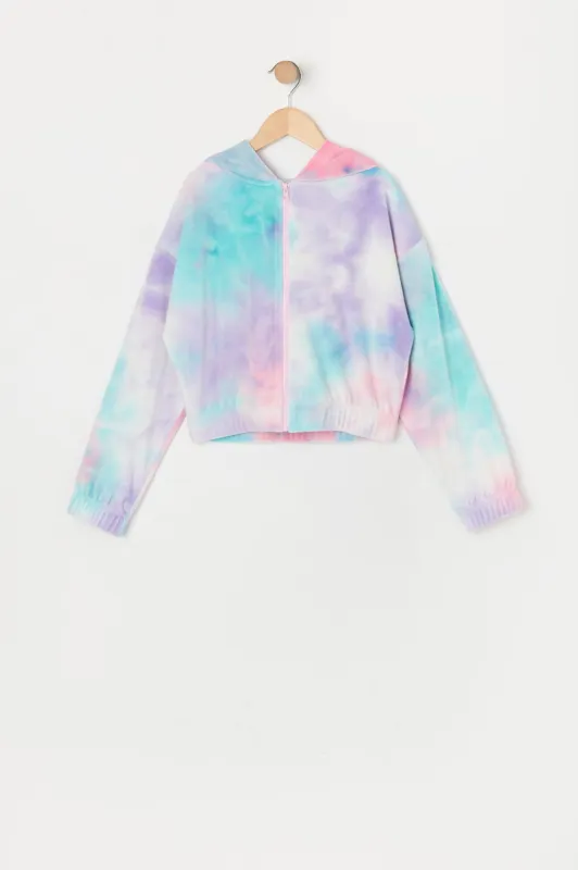 Girls Tie-Dye Print Velour  Zip-Up Hoodie sold by Urban Planet