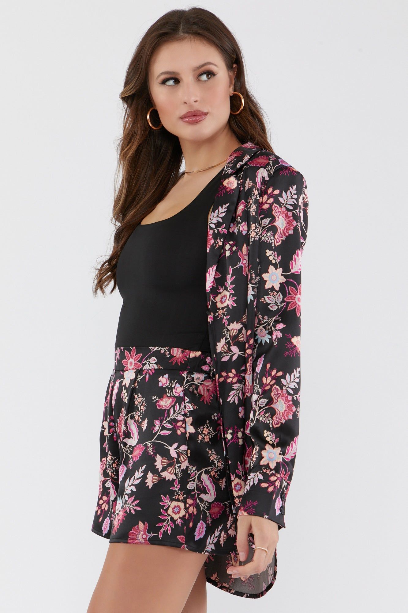 Black Floral Satin Tie Front Blazer sold by Urban Planet product image thumbnail 3