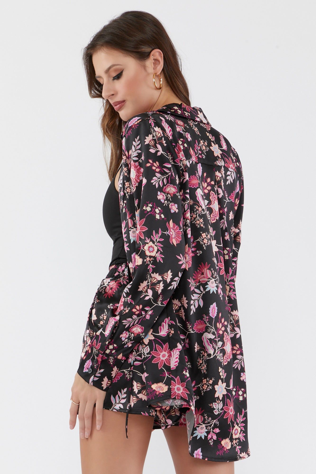 Black Floral Satin Tie Front Blazer sold by Urban Planet product image thumbnail 2
