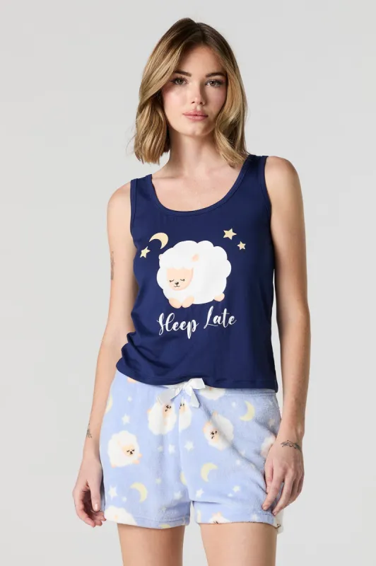 Ensemble-pyjama 2 pièces à camisole imprimée Sheep et short pelucheux sold by Urban Planet