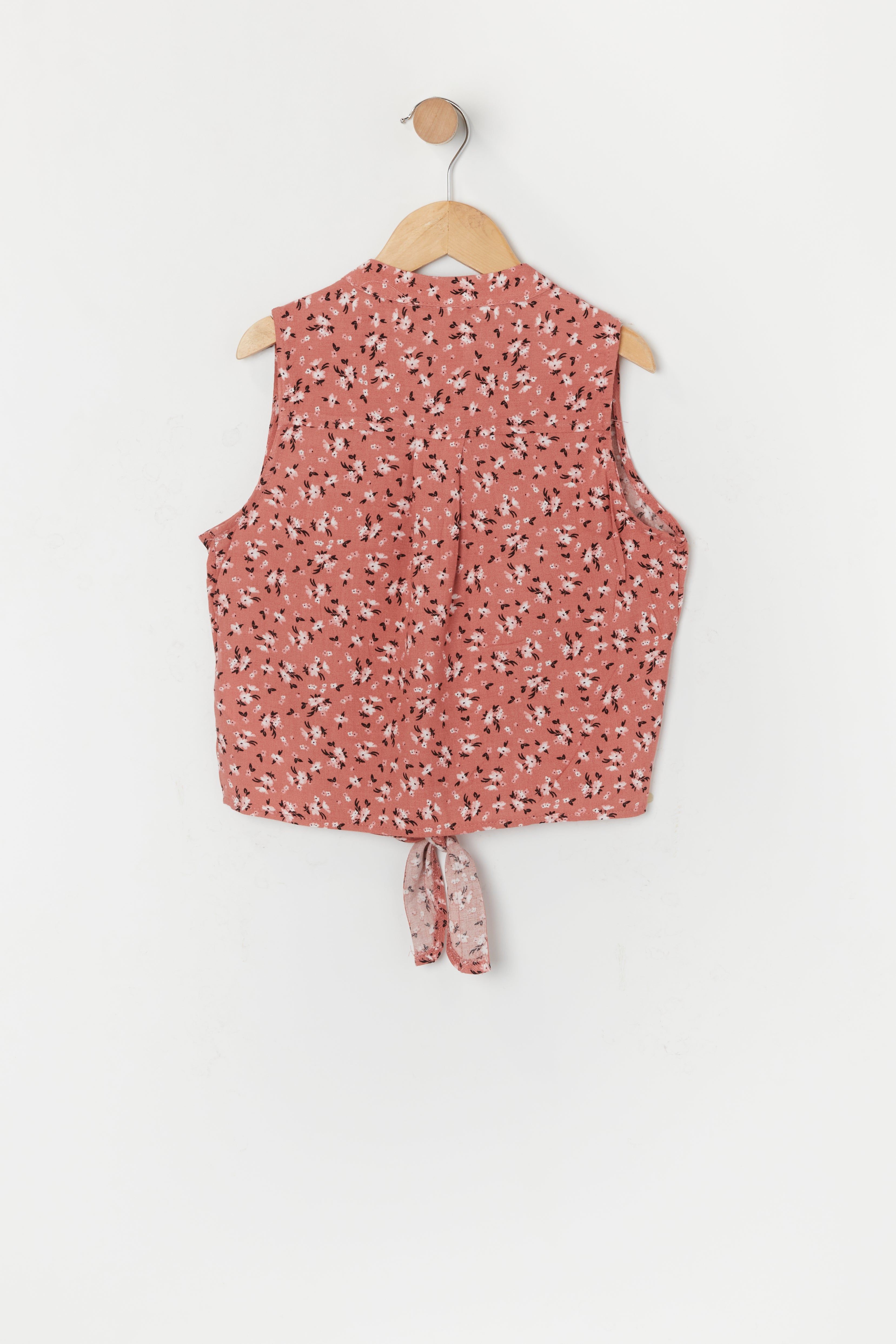 Girls Orange Floral Front Tie Tank sold by Urban Planet product image thumbnail 2