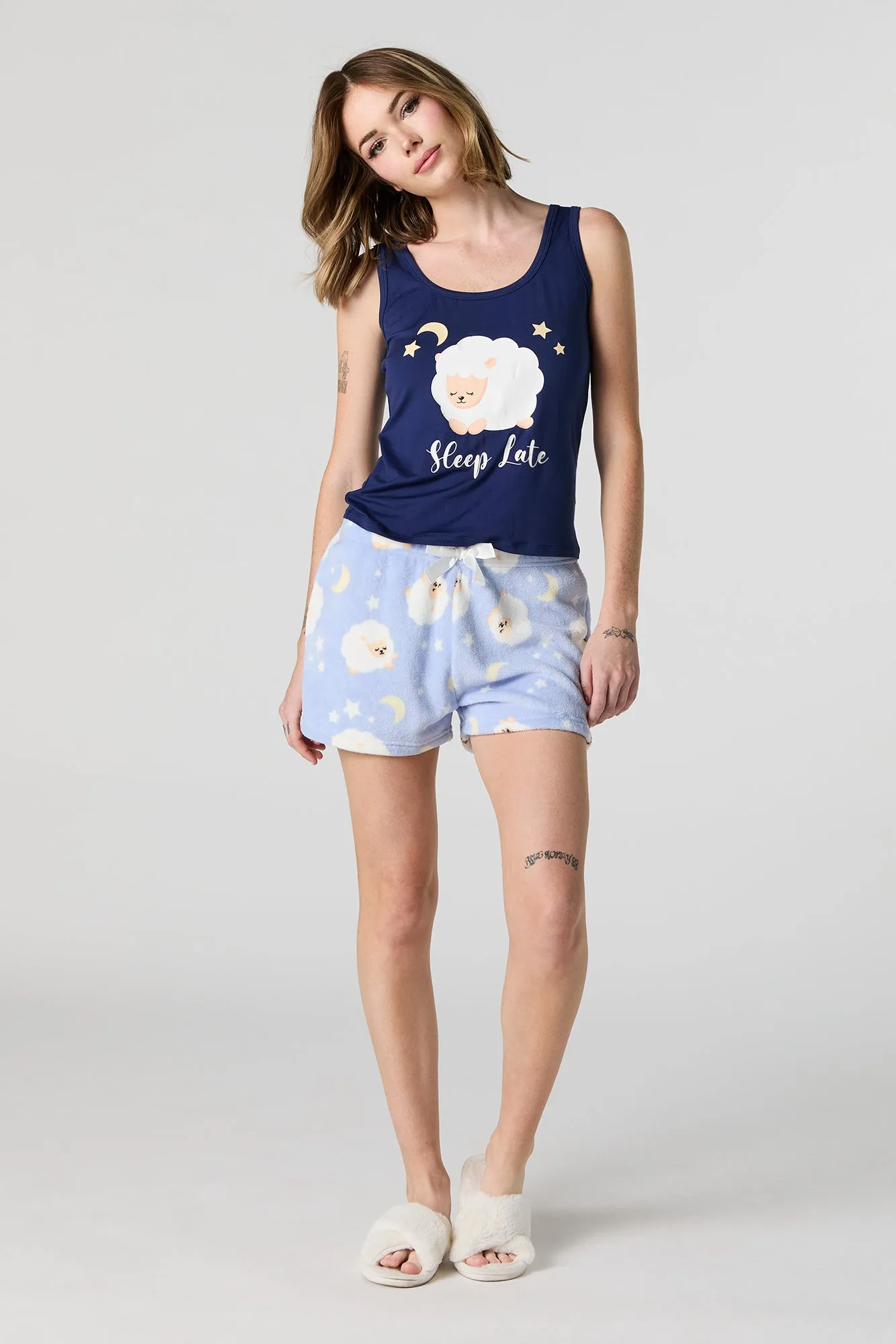 Ensemble-pyjama 2 pièces à camisole imprimée Sheep et short pelucheux sold by Urban Planet product image thumbnail 3