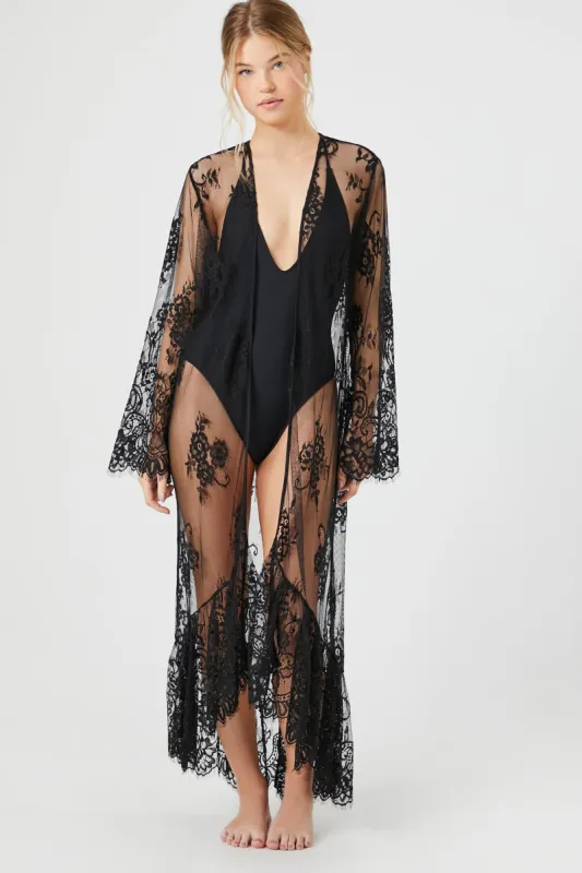 Sheer Floral Lace Kimono Cover Up sold by Urban Planet