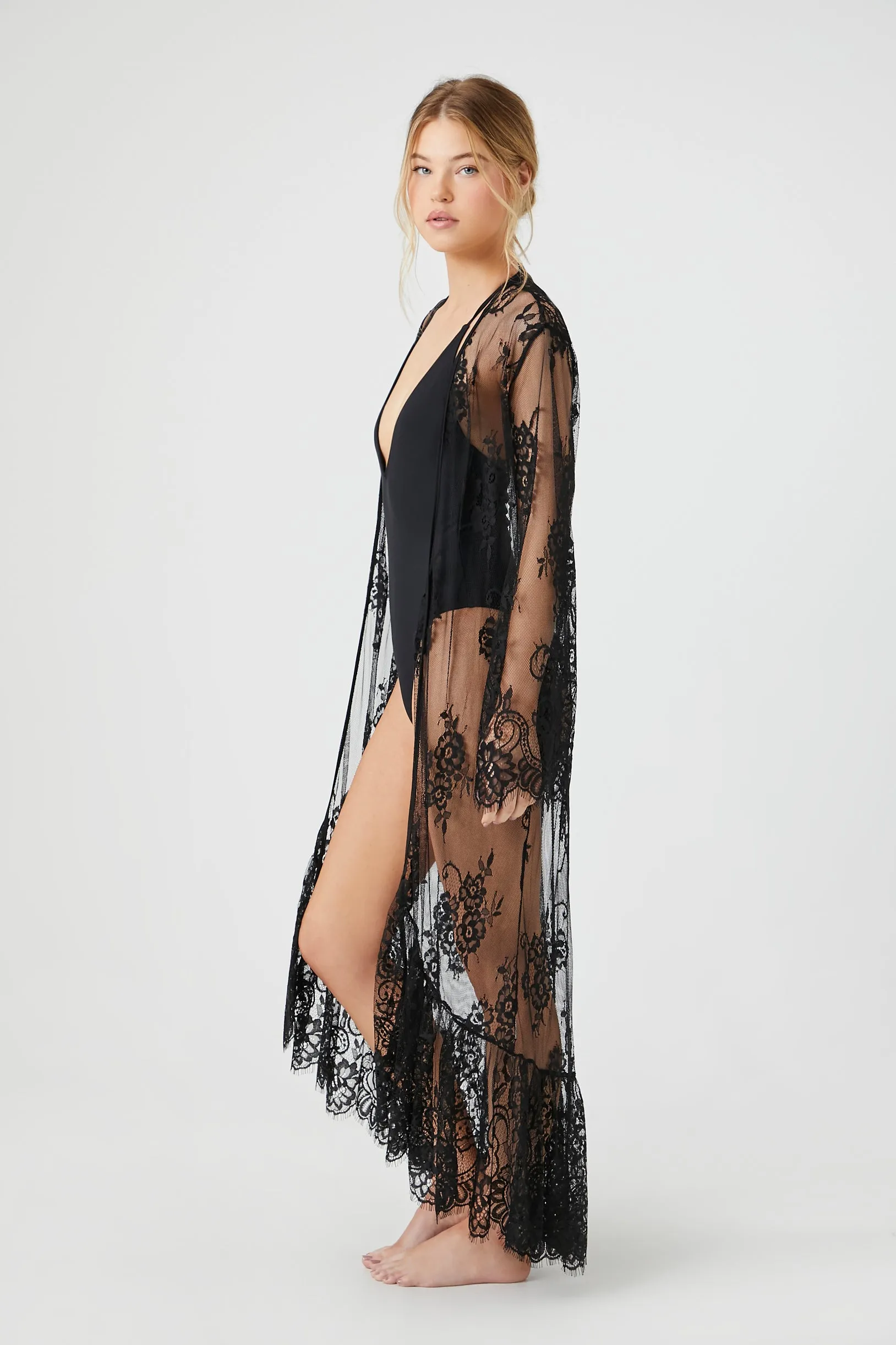 Sheer Floral Lace Kimono Cover Up sold by Urban Planet product image thumbnail 2