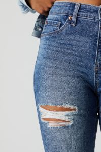Miami Dark Wash Distressed High Rise Jean sold by Urban Planet
