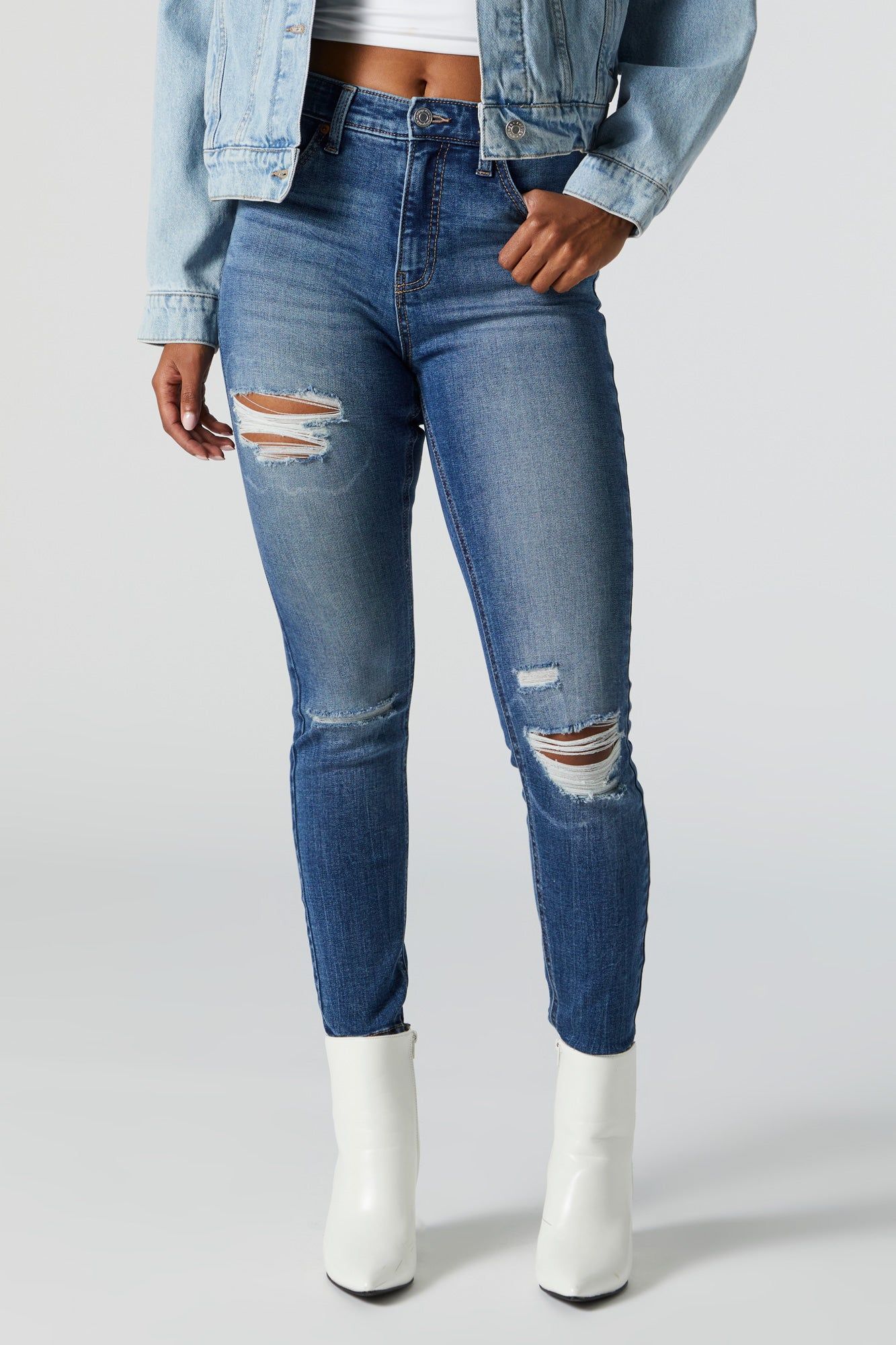 Miami Dark Wash Distressed High Rise Jean sold by Urban Planet product image thumbnail 2