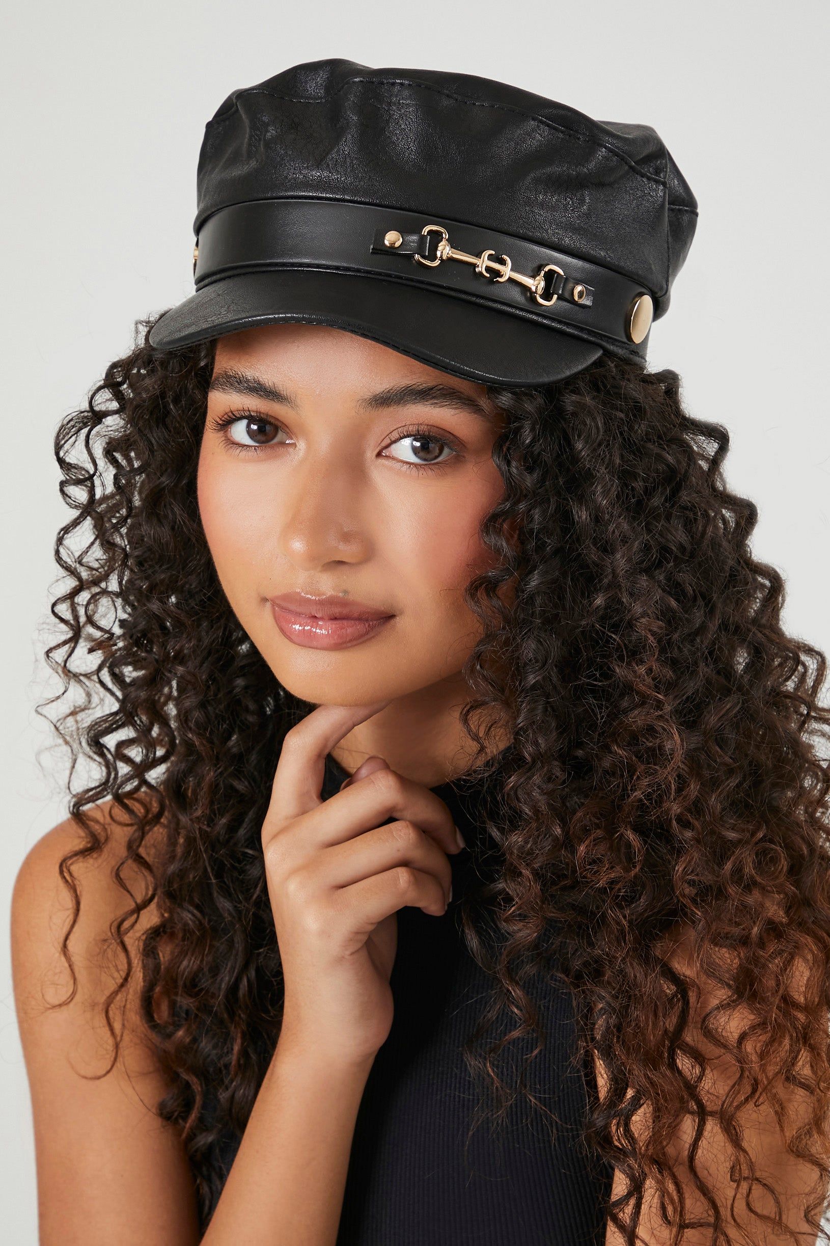 Faux-Leather Cabbie Hat sold by Urban Planet