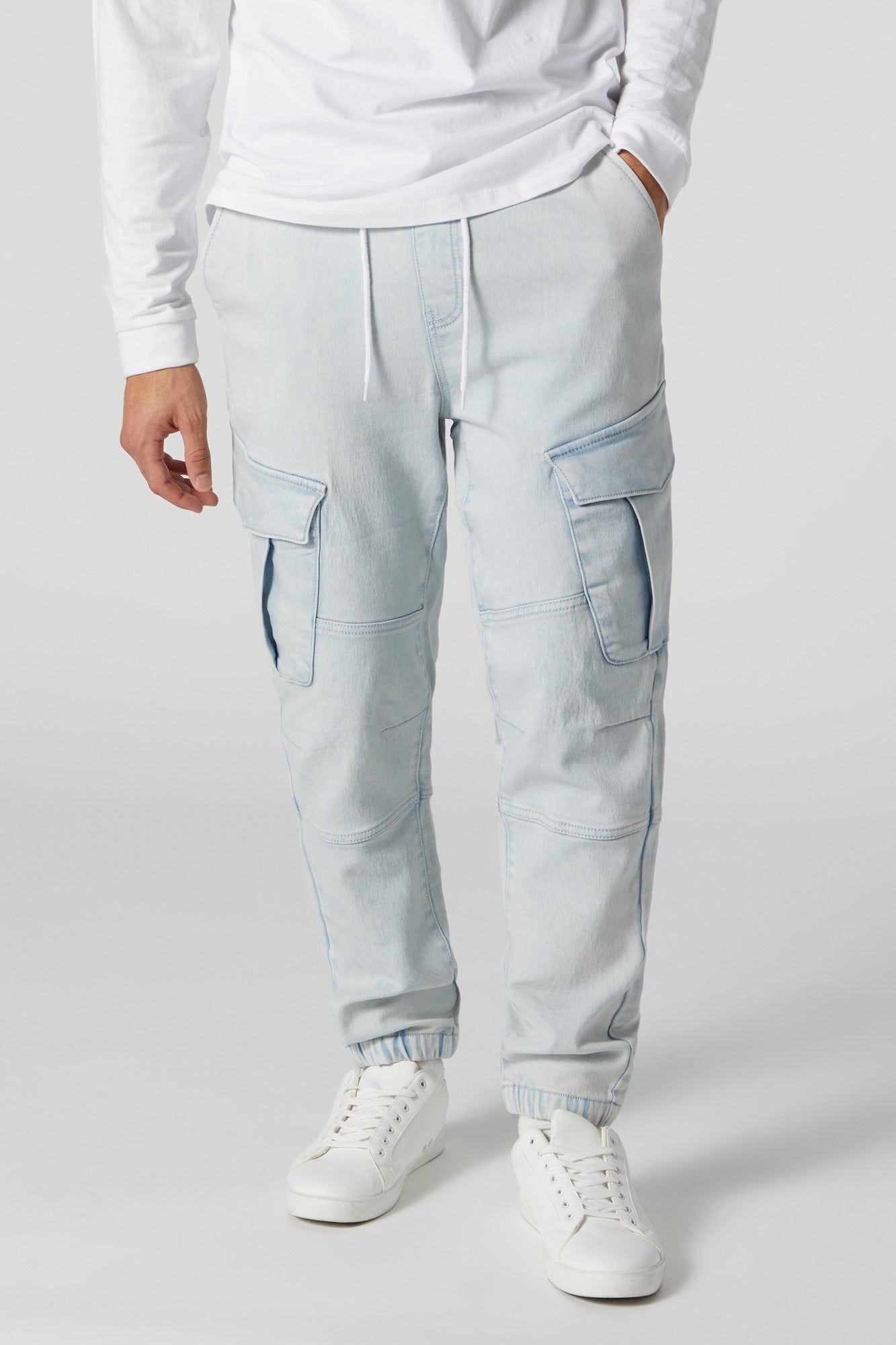 Light Wash Denim Cargo Jogger sold by Urban Planet