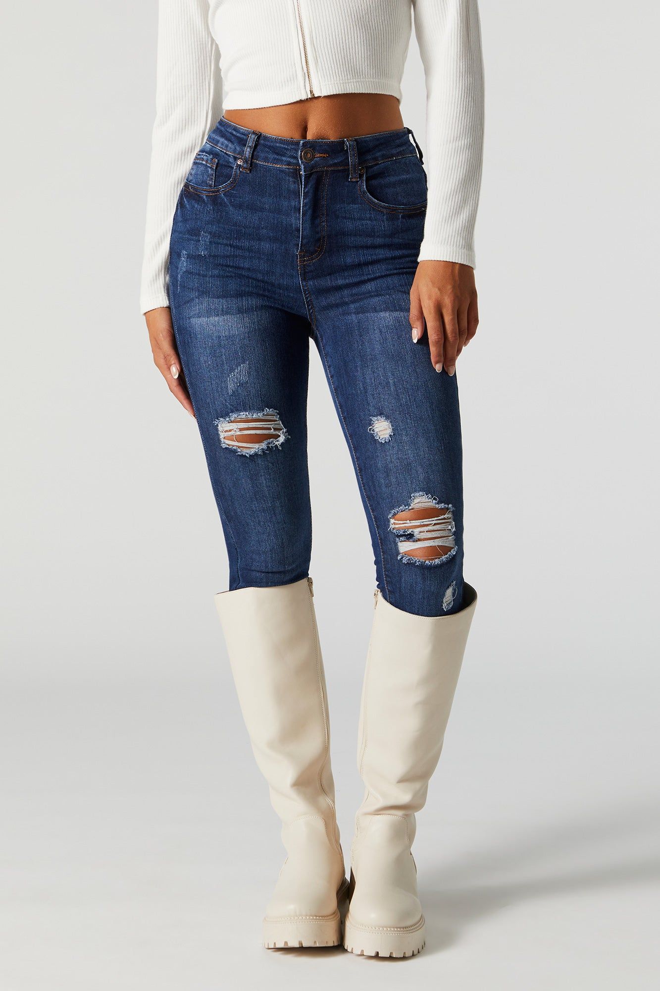 Dark Wash Distressed Stretch Skinny Jean sold by Urban Planet product image thumbnail 2