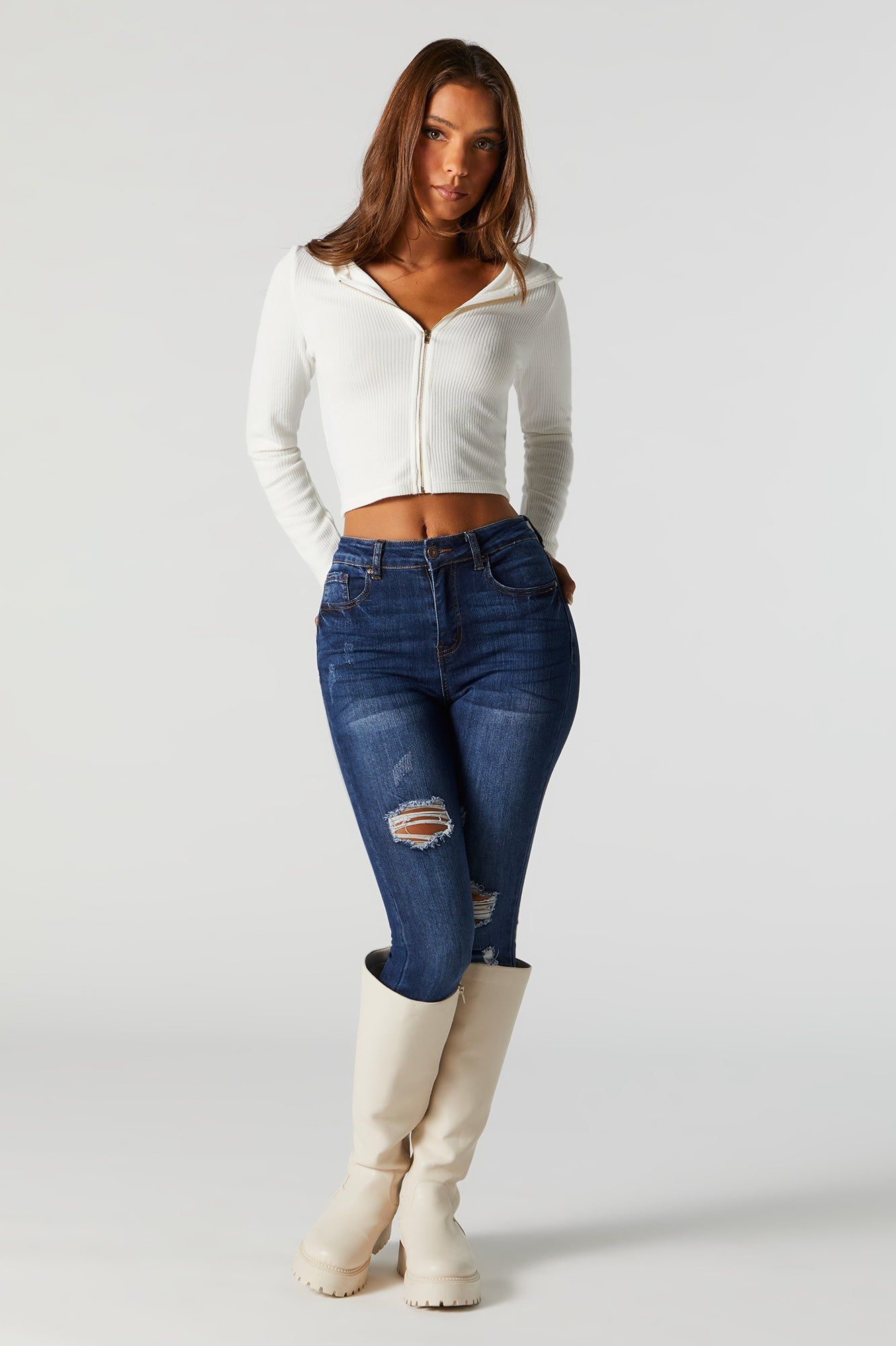 Dark Wash Distressed Stretch Skinny Jean sold by Urban Planet