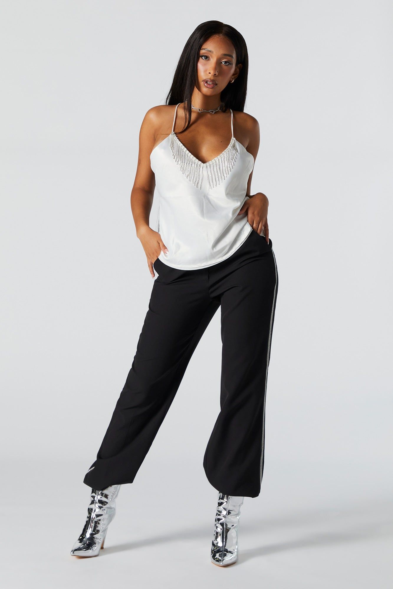 Rhinestone Fringe V-Neck Tank Top sold by Urban Planet product image thumbnail 2