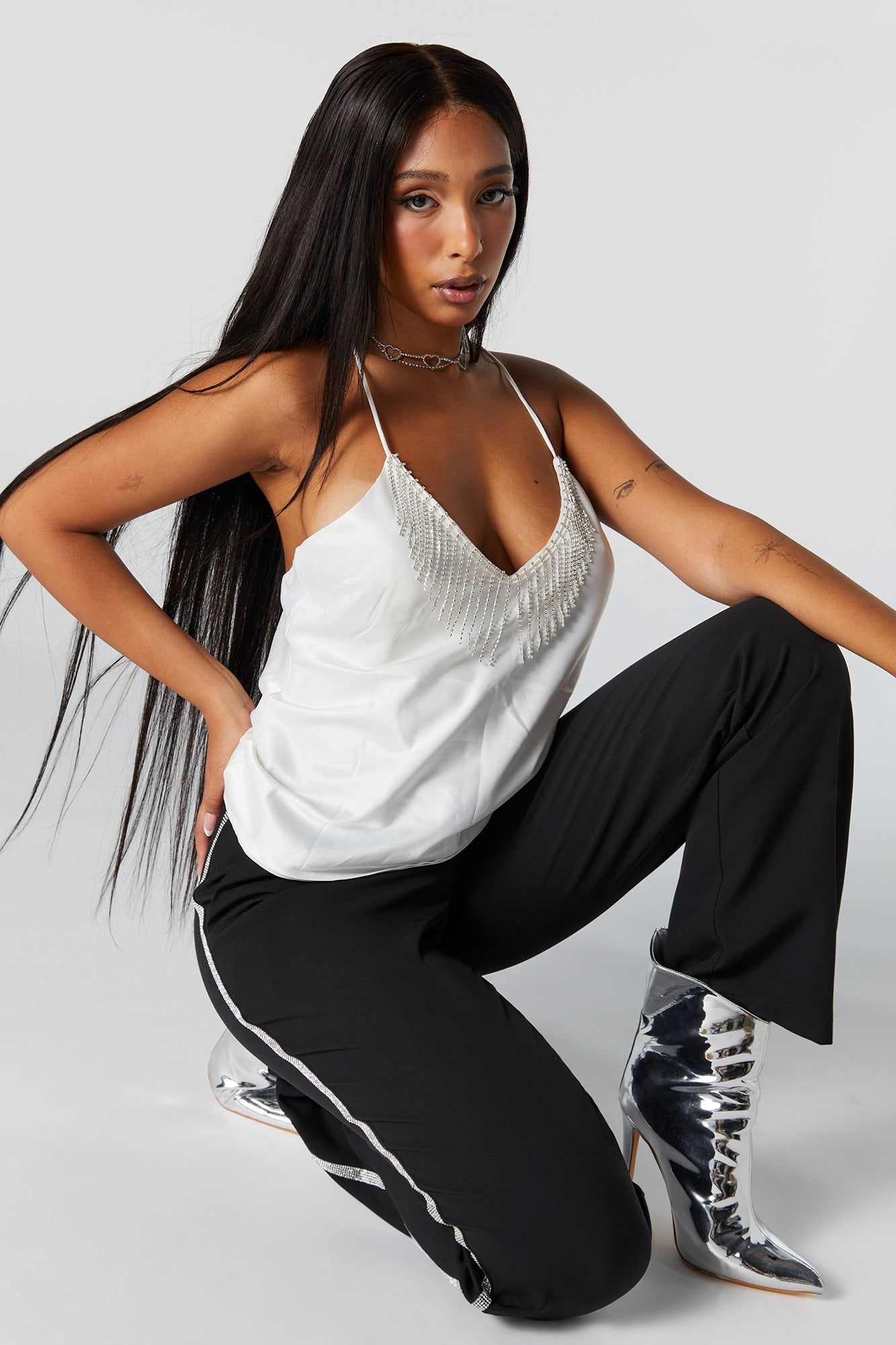 Rhinestone Fringe V-Neck Tank Top sold by Urban Planet product image thumbnail 4