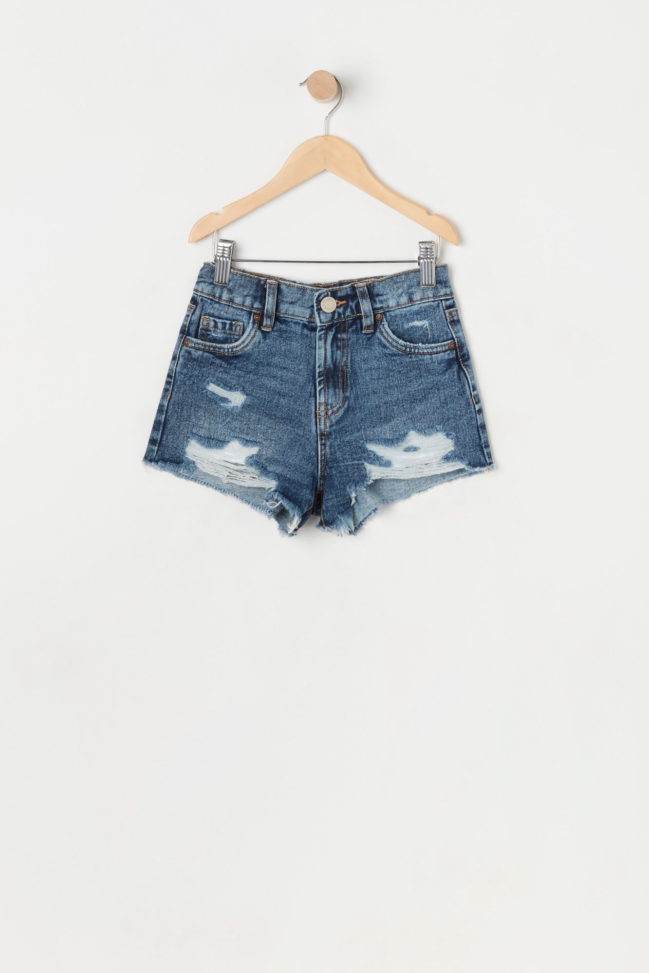 Girls Chelsea High-Rise Vintage Rip Dark Wash Short sold by Urban Planet