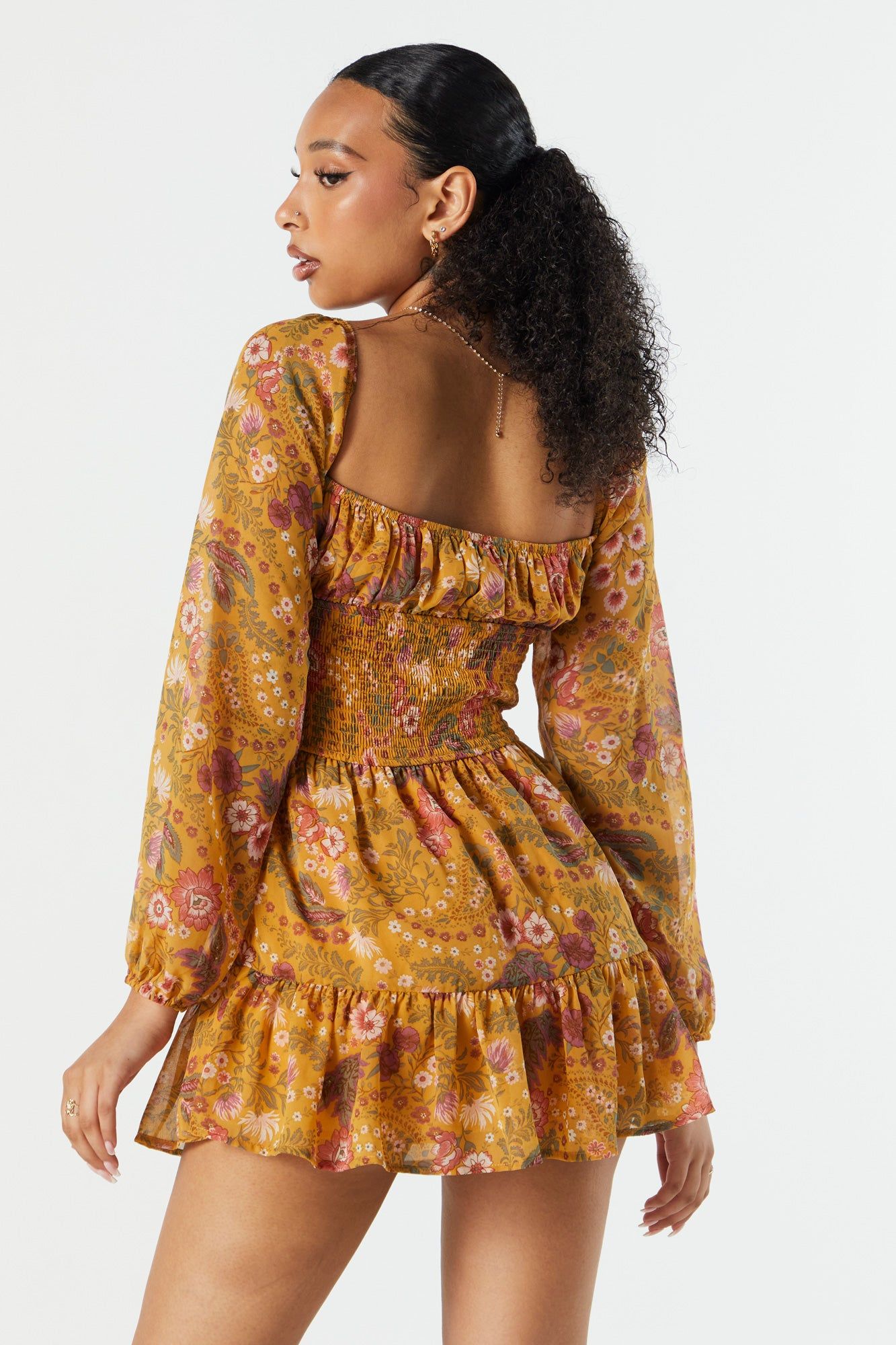 Floral Chiffon Milkmaid Long Sleeve Dress sold by Urban Planet product image thumbnail 2