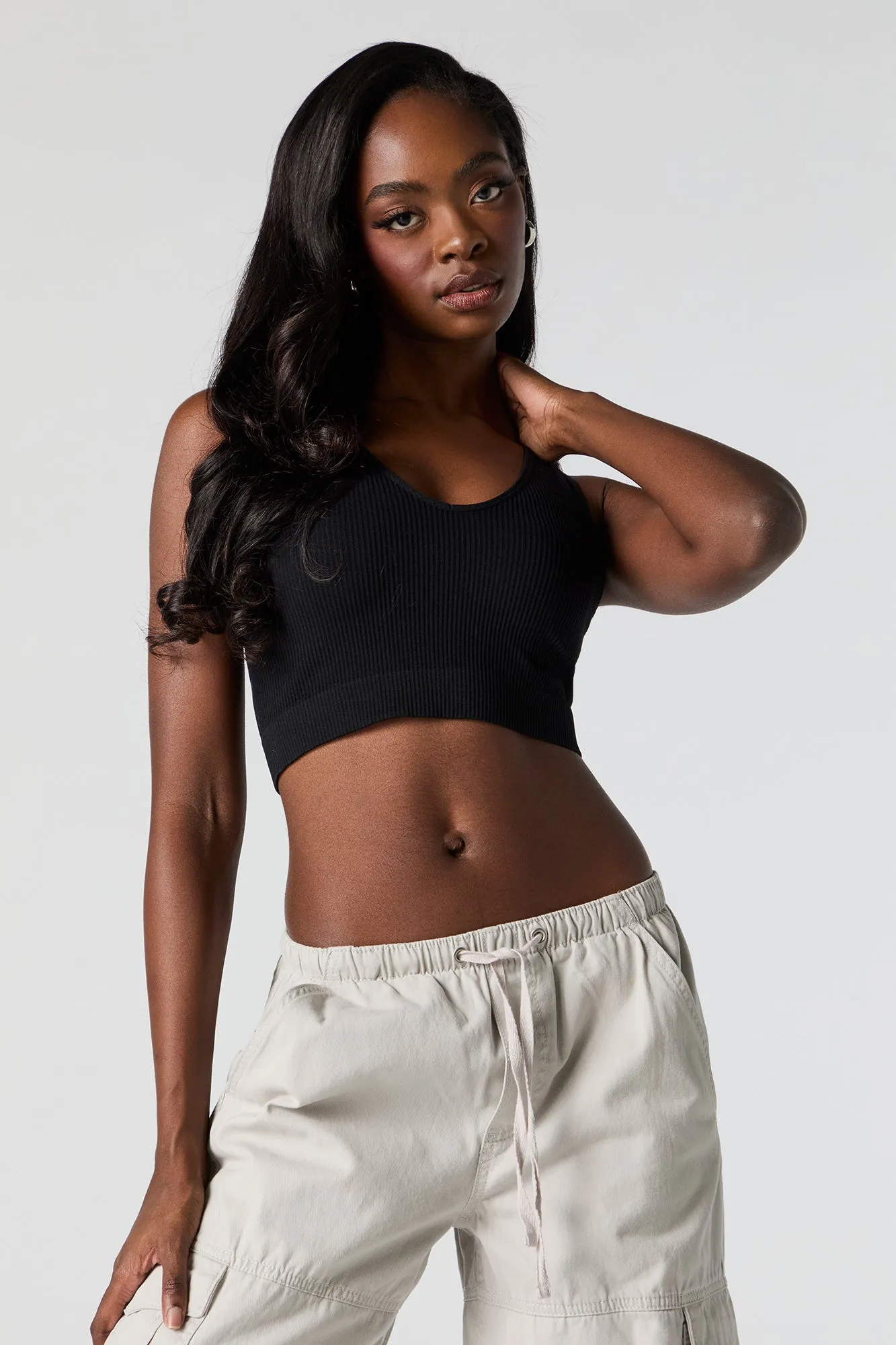 Seamless Ribbed V-Neck Ultra Cropped Tank sold by Urban Planet product image thumbnail 4