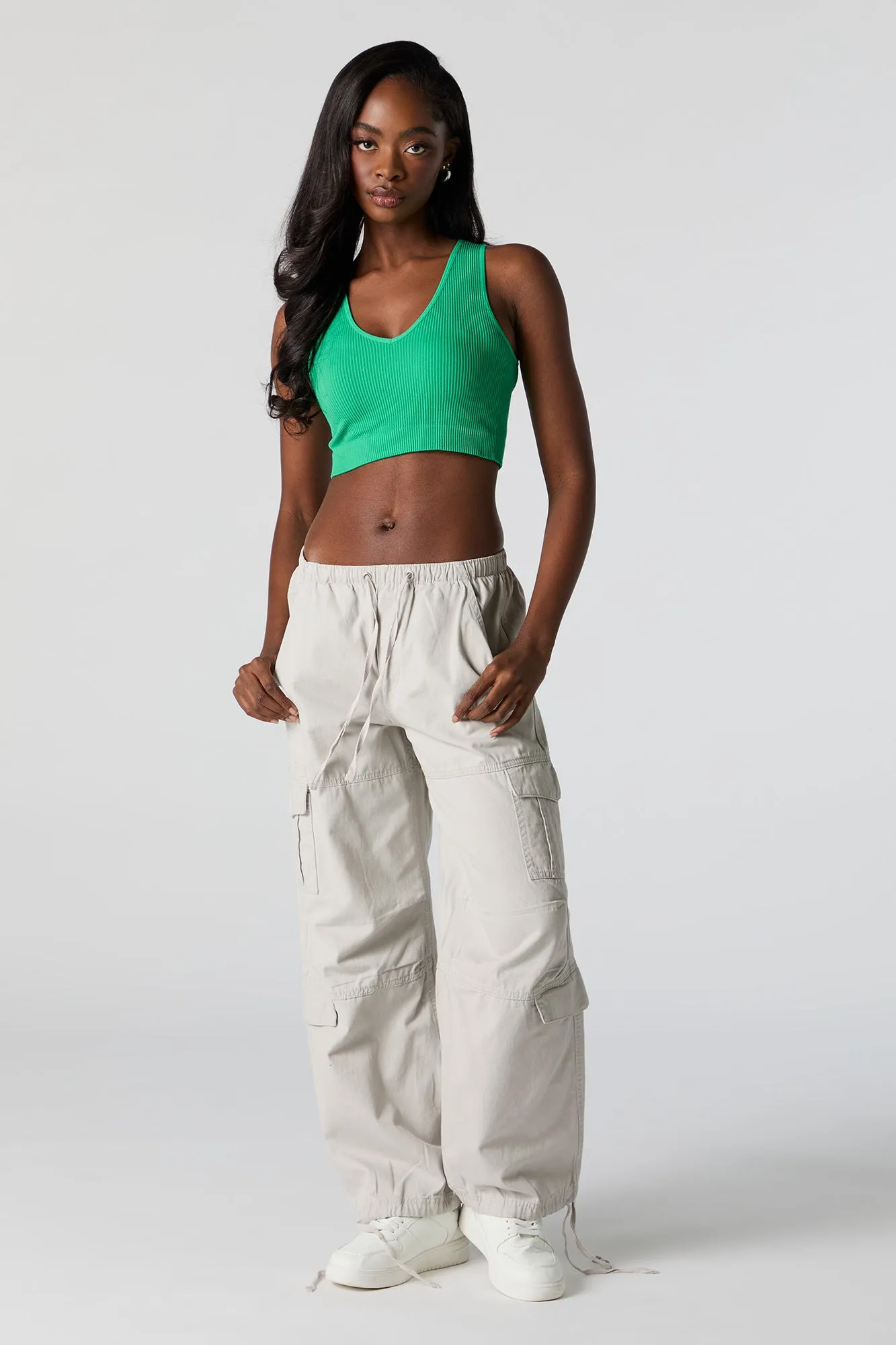Seamless Ribbed V-Neck Ultra Cropped Tank sold by Urban Planet product image thumbnail 3