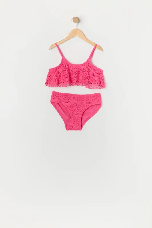 Girls Crochet Flounce 2 Piece Swimsuit with Built-In Cups sold by Urban Planet
