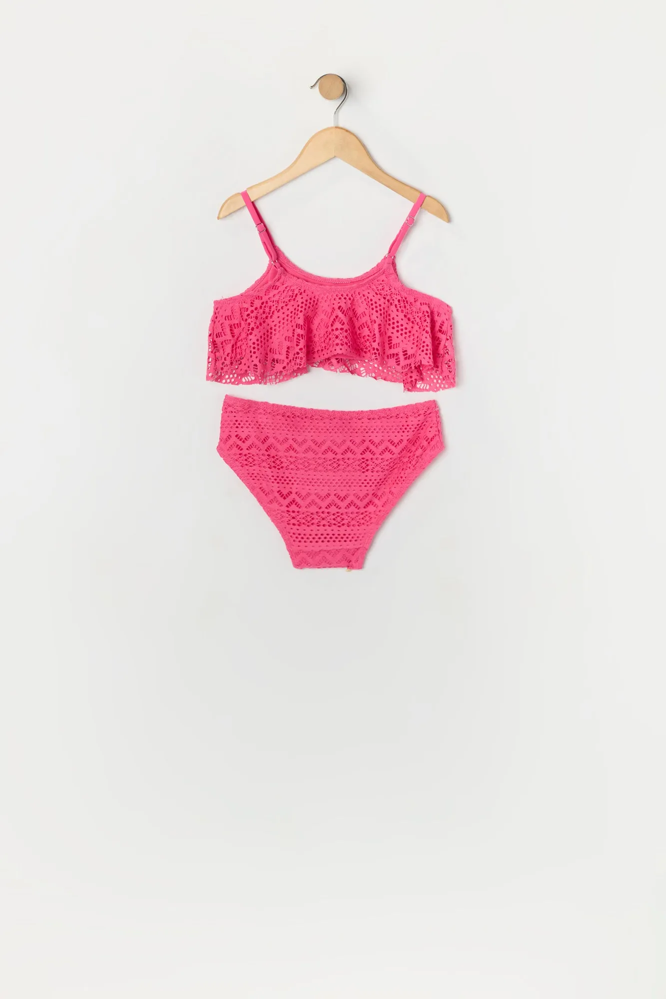Girls Crochet Flounce 2 Piece Swimsuit with Built-In Cups sold by Urban Planet product image thumbnail 2
