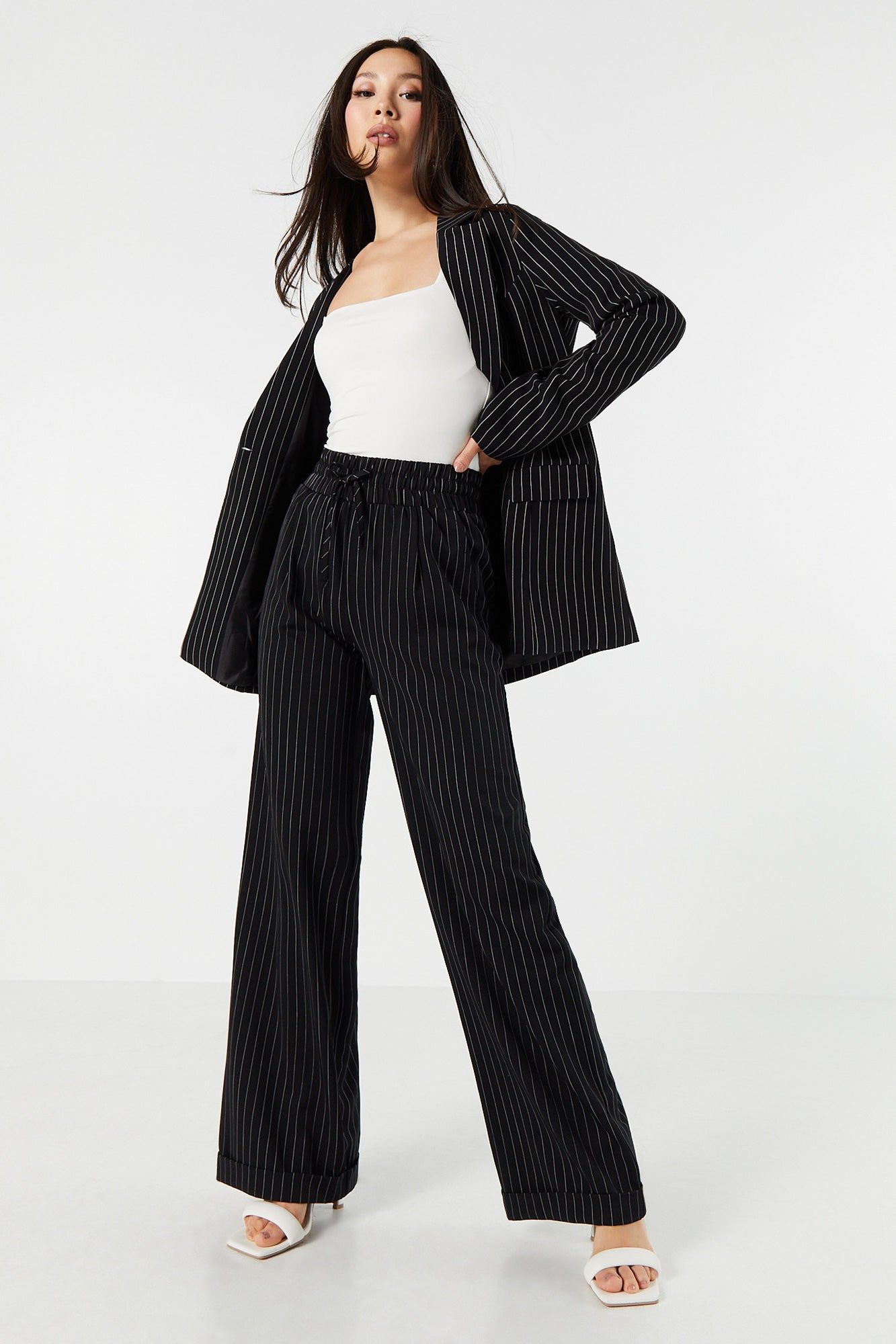 Pinstriped Wide Leg Pull On Dress Pant sold by Urban Planet