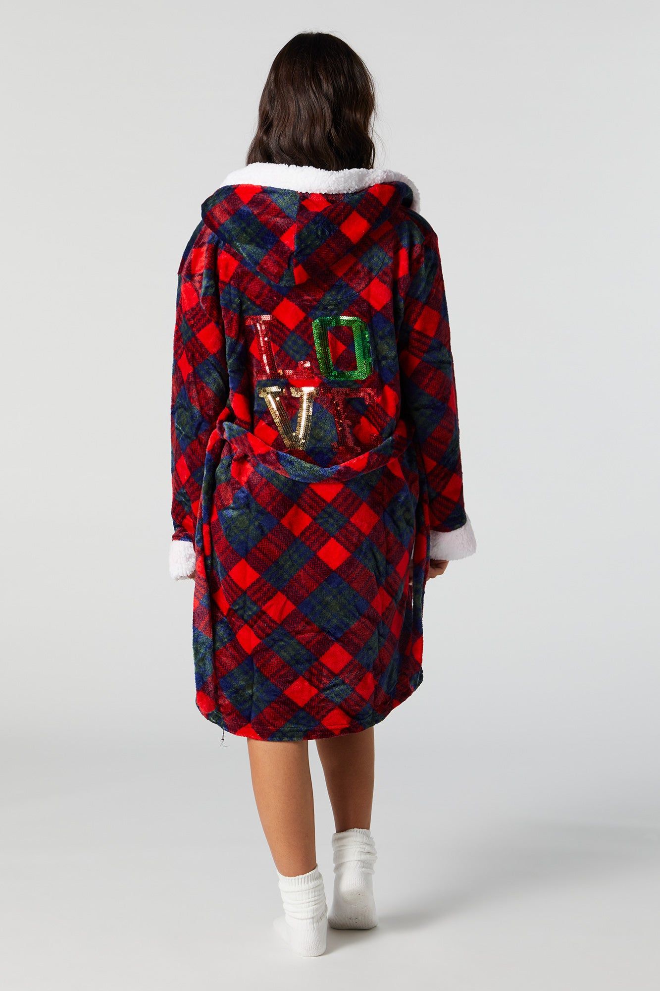 Plaid Print Plush Robe sold by Urban Planet product image thumbnail 4